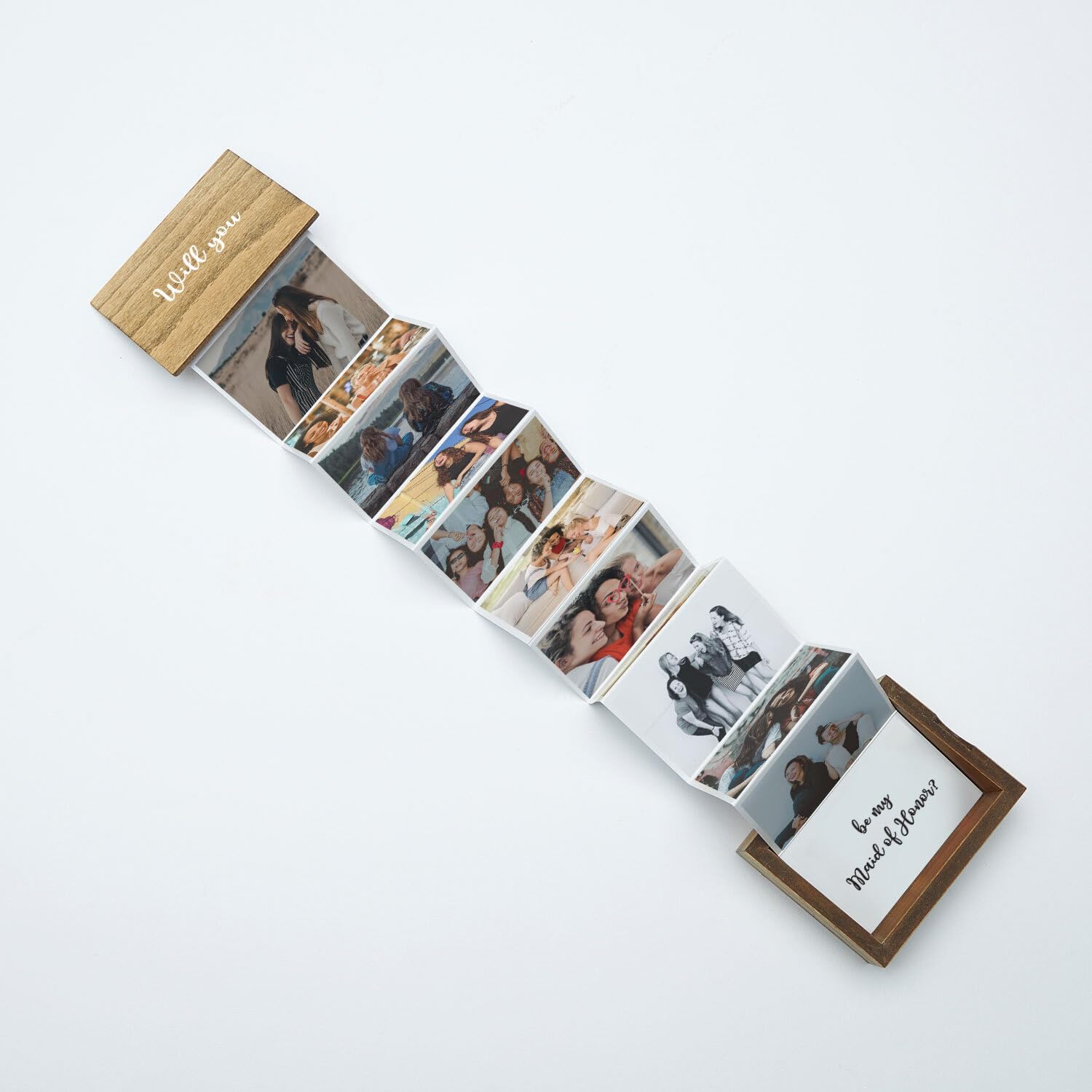 Personalized Wooden Photo Box Gift - Custom Accordion Pull Out Picture Album for Bridesmaid & Maid of Honor Proposal | Holds 14 (3
