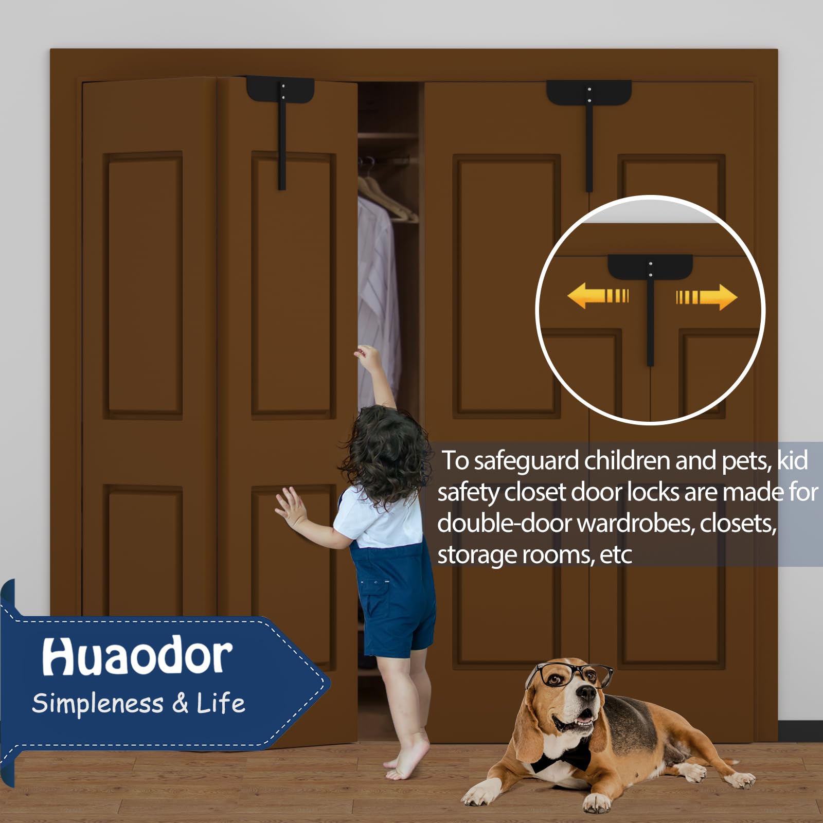 Huaodor Adjustable Bifold Door Lock - Child & Pet Safety Lock for Closet Doors (0.6