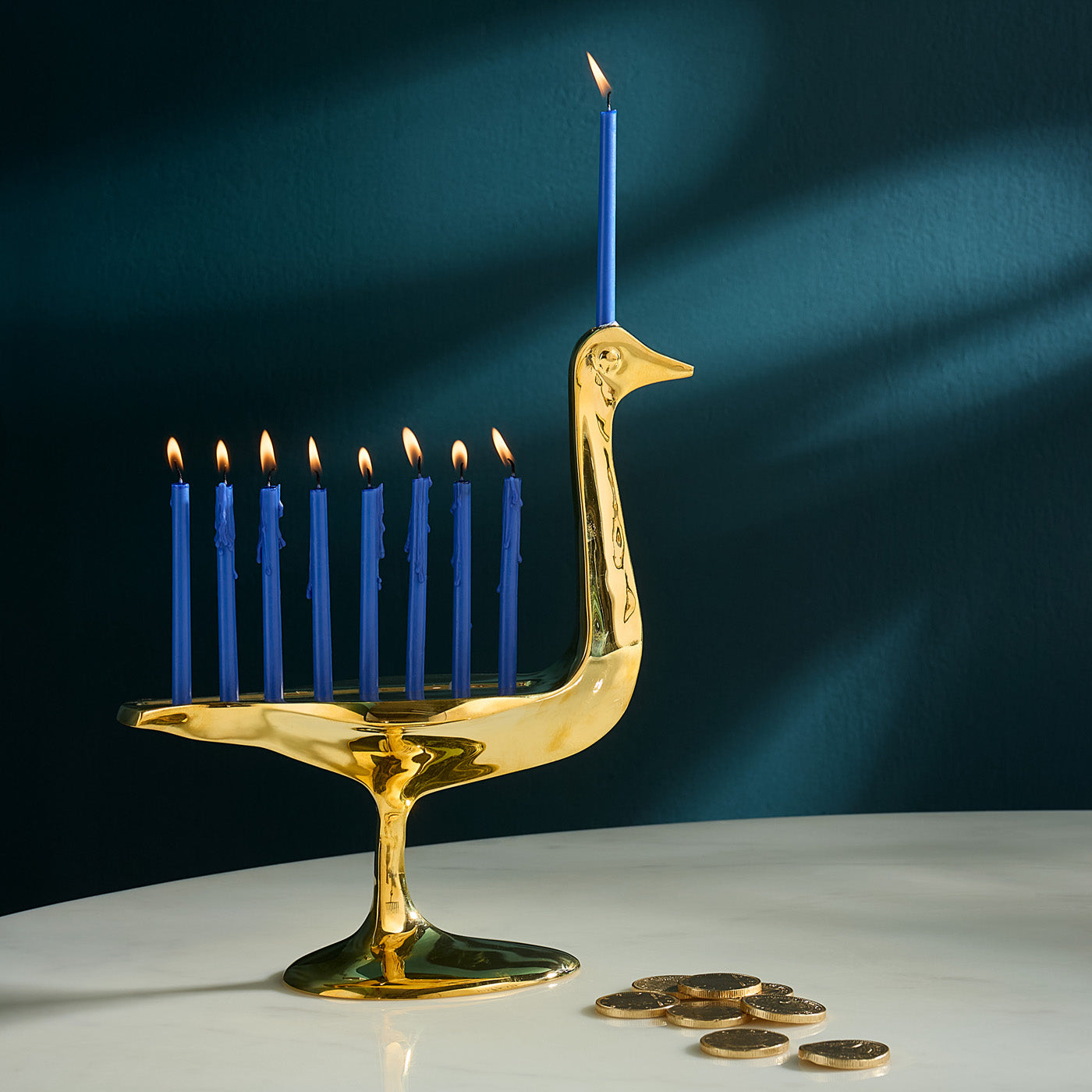 Handmade Brass Bird Menorah - Elegant Hanukkah Candle Holder for Jewish Holiday Decor & Home Table Centerpiece