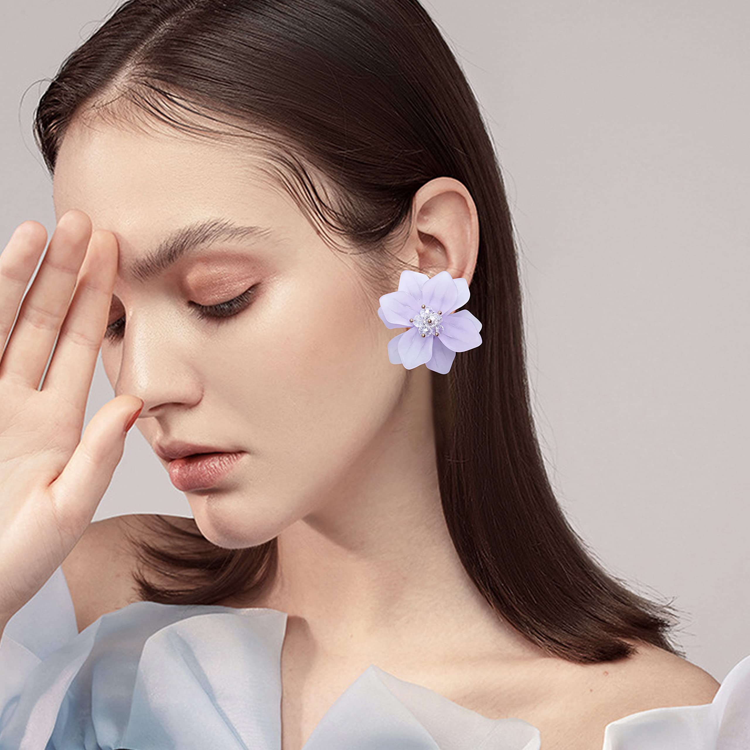 Handmade Bohemian Matte Resin Flower Stud Earrings - Elegant Acrylic Petal Dangle Drop Earrings for Women, Unique Statement Jewelry Gift for Birthday, Wedding & Special Occasions