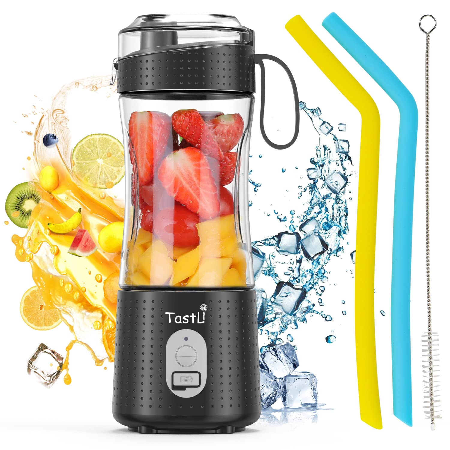 Portable Blender Bottle - Mini Personal Blender for Shakes, Smoothies, Protein Drinks & Fruit Juices | USB-C Rechargeable Cordless Blender | Perfect for Gym, Travel & Home Use (Black)