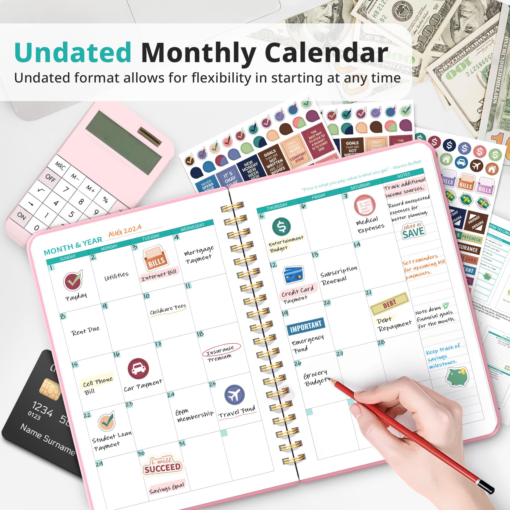 2025 Monthly Budget Planner - Undated Expense & Bill Tracker | 12-Month Financial Organizer for Money Management | Personal Finance Notebook for Students, Home & Office Use - Pink