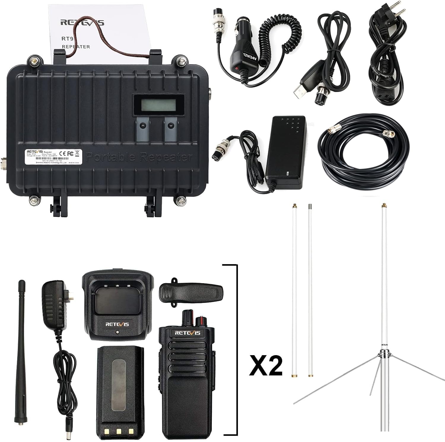 Retevis RT97 Portable Repeater Kit & RT29 Long Range Walkie Talkies Set - Full Duplex Custom Frequency Radio Repeater (1 Pack) + 16-Channel Rugged Two-Way Radios (2 Pack) with Antenna - Ideal for Outdoor Adventures, Construction Sites, and Emergency Communications