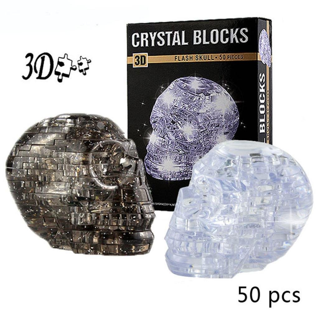50-Piece 3D Crystal Skull Puzzle Kit - DIY Educational Assembly Toy for Adults & Kids with LED Light - Creative Clear Model Building Blocks - Perfect Gift for Birthday & Home Decoration (Grey)