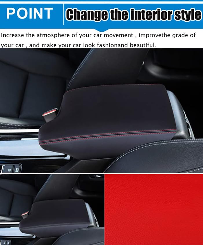 Premium Leather Center Console Cover Armrest Pad for Honda Accord 2013-2017 (9th Gen) - Red Stitching, Comfortable Car Interior Accessory, Protects & Enhances Driving Experience