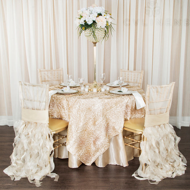 Champagne 108-Inch Round Satin Tablecloth - Elegant Formal Dining, Wedding, and Party Decor