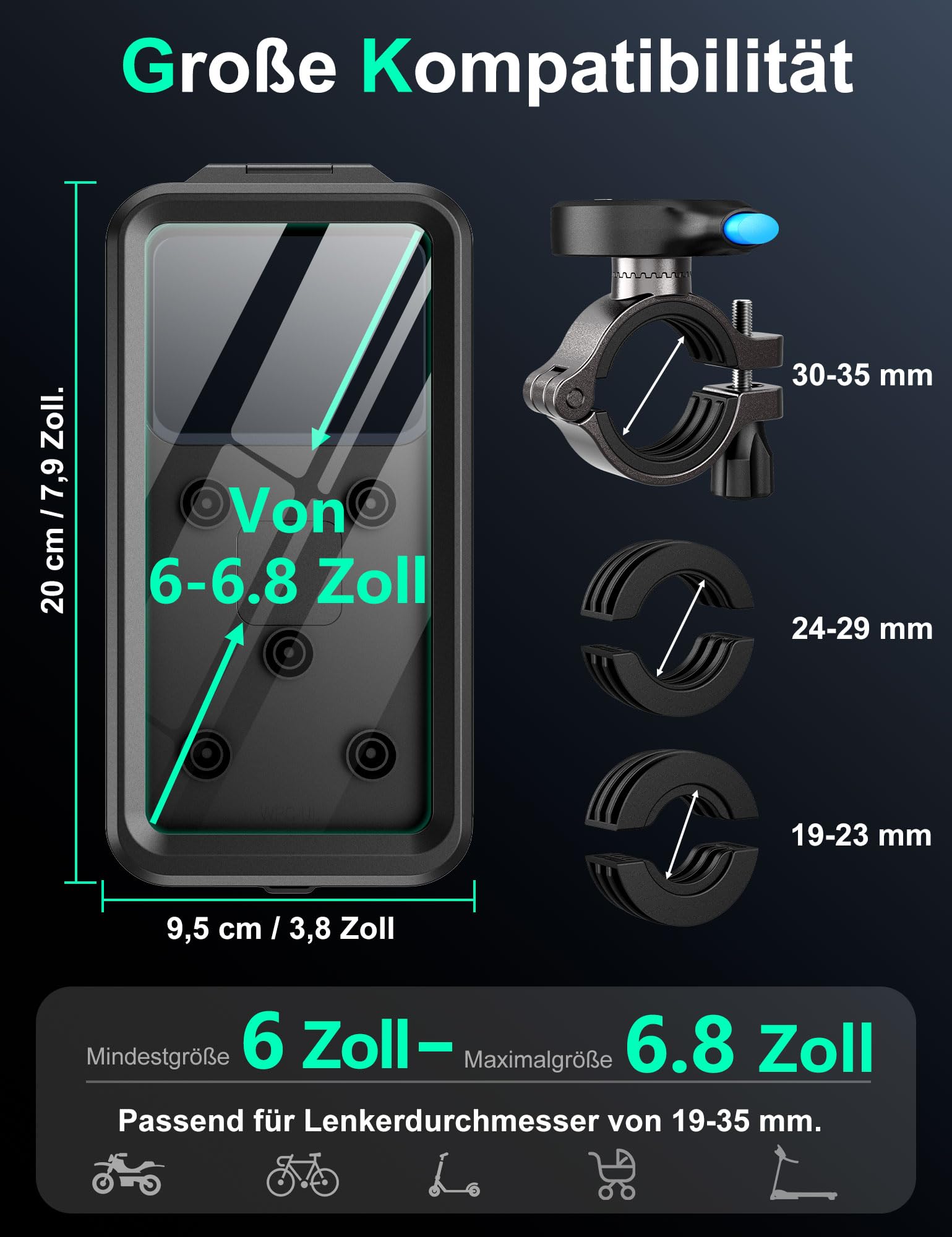 Waterproof Anti-Vibration Bike Phone Mount for iPhone 15 14 13 12 11 Pro Max/Plus & Samsung Galaxy S24 S23 Ultra - Shockproof Touchscreen Handlebar Smartphone Holder for Cycling, Scooter & Motorcycle Riding