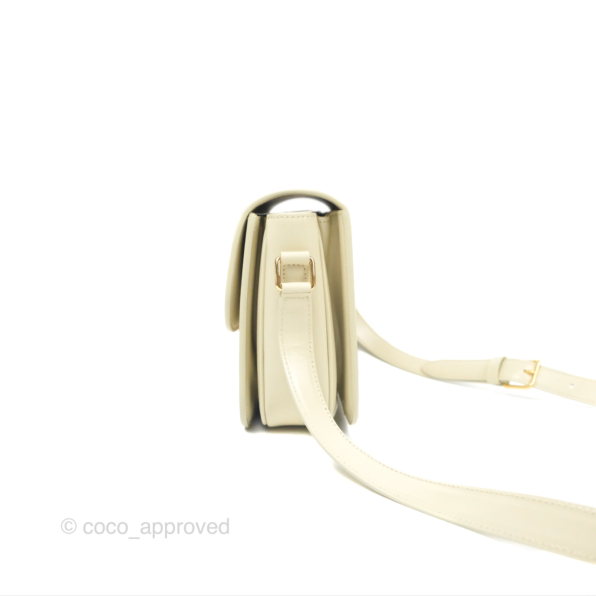 Celine Medium Triomphe Bag in Limestone Shiny Calfskin Leather - Luxury Designer Handbag for Women, Perfect for Work, Travel & Evening Events
