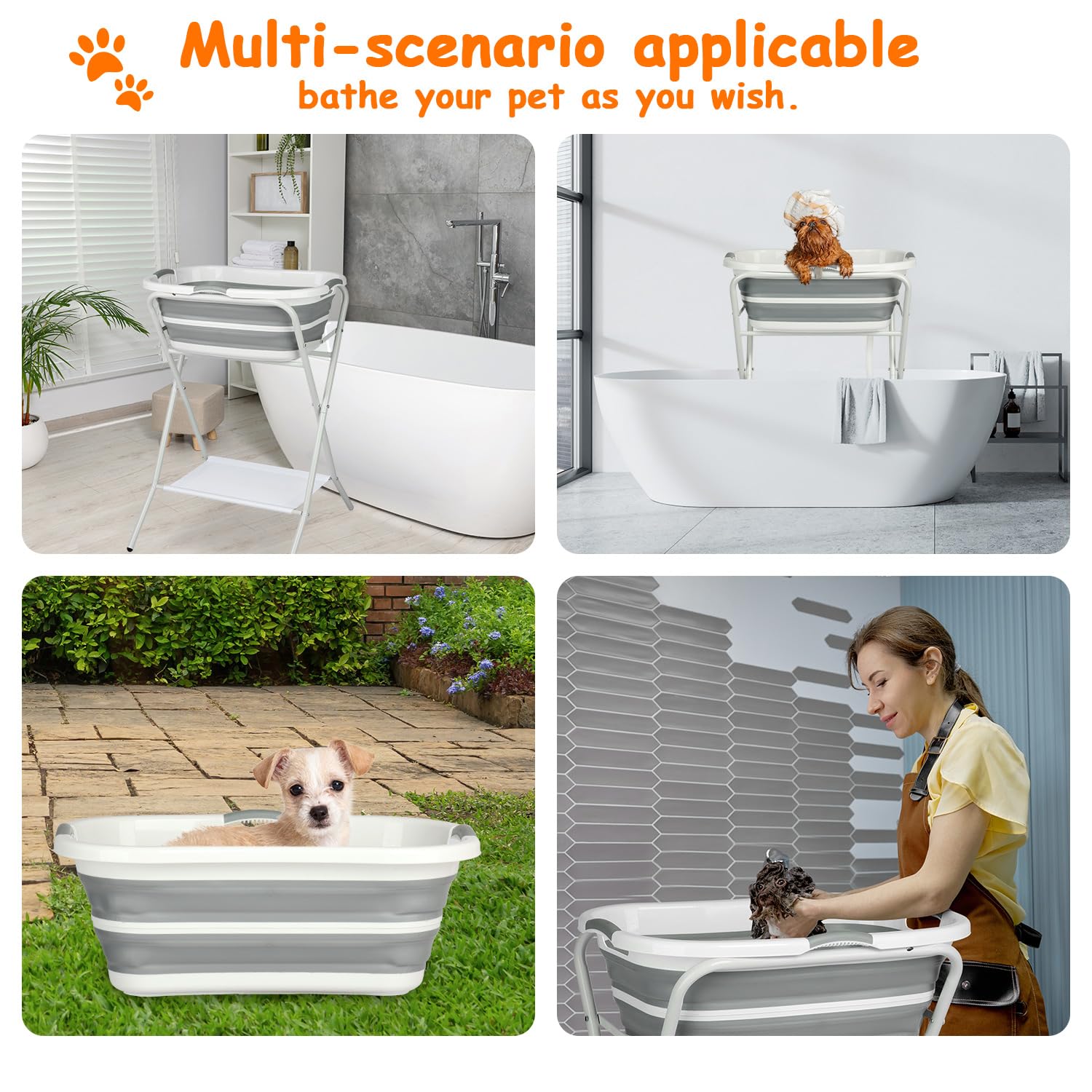 2-in-1 Foldable Dog Bath Tub - Elevated Portable Pet Washing Station for Small Dogs & Cats | Collapsible Shower Bathtub for Indoor Bathroom, Outdoor Use & Pet Stores (Grey) | Perfect for Home Grooming, Travel & Professional Pet Care