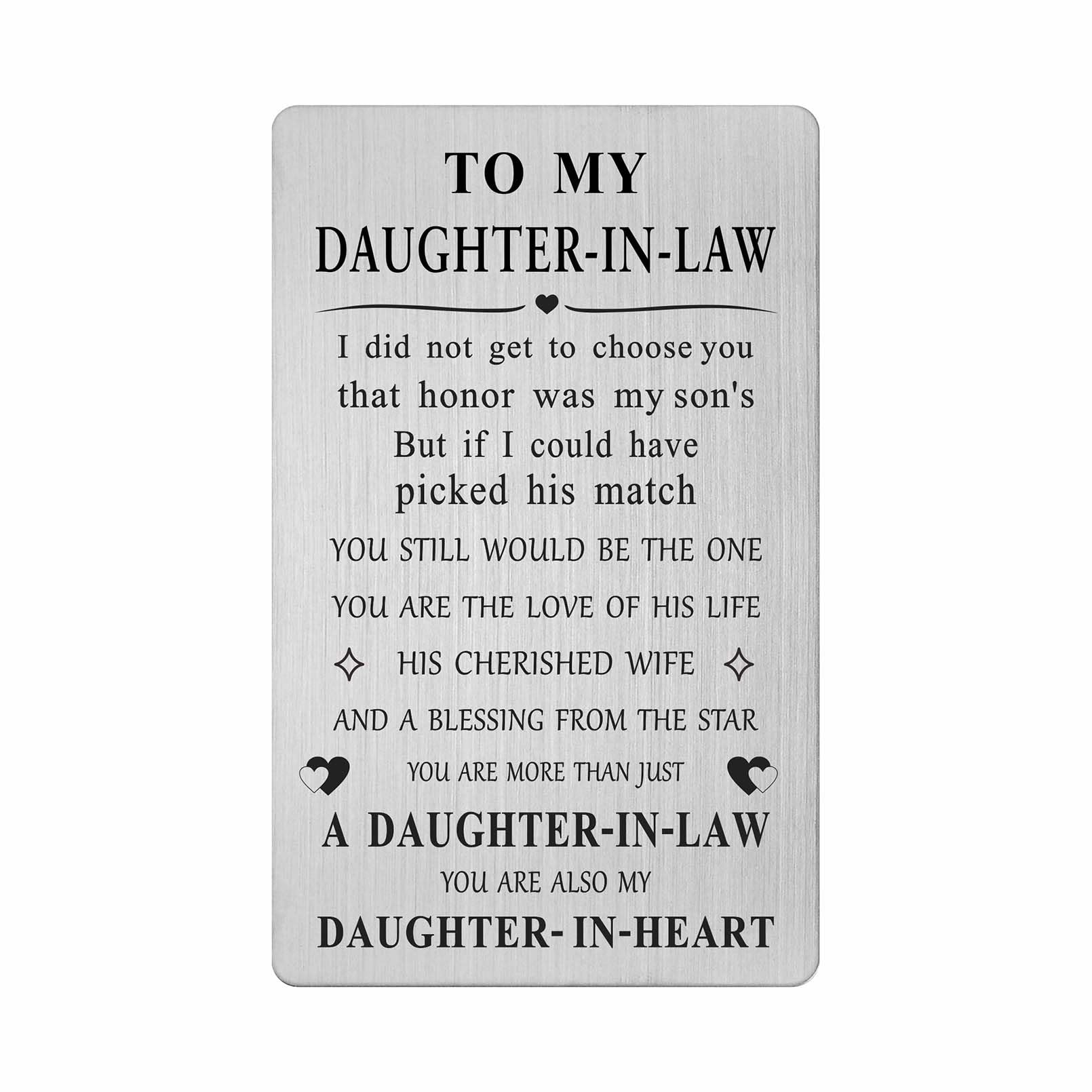 CPLJW Mother-in-Law to Daughter-in-Law Gift Set - Engraved Wallet Card & Heartfelt Keepsake for Weddings, Birthdays & Special Occasions | Perfect for Bridal Showers, Anniversary & Welcome to Family Gifts