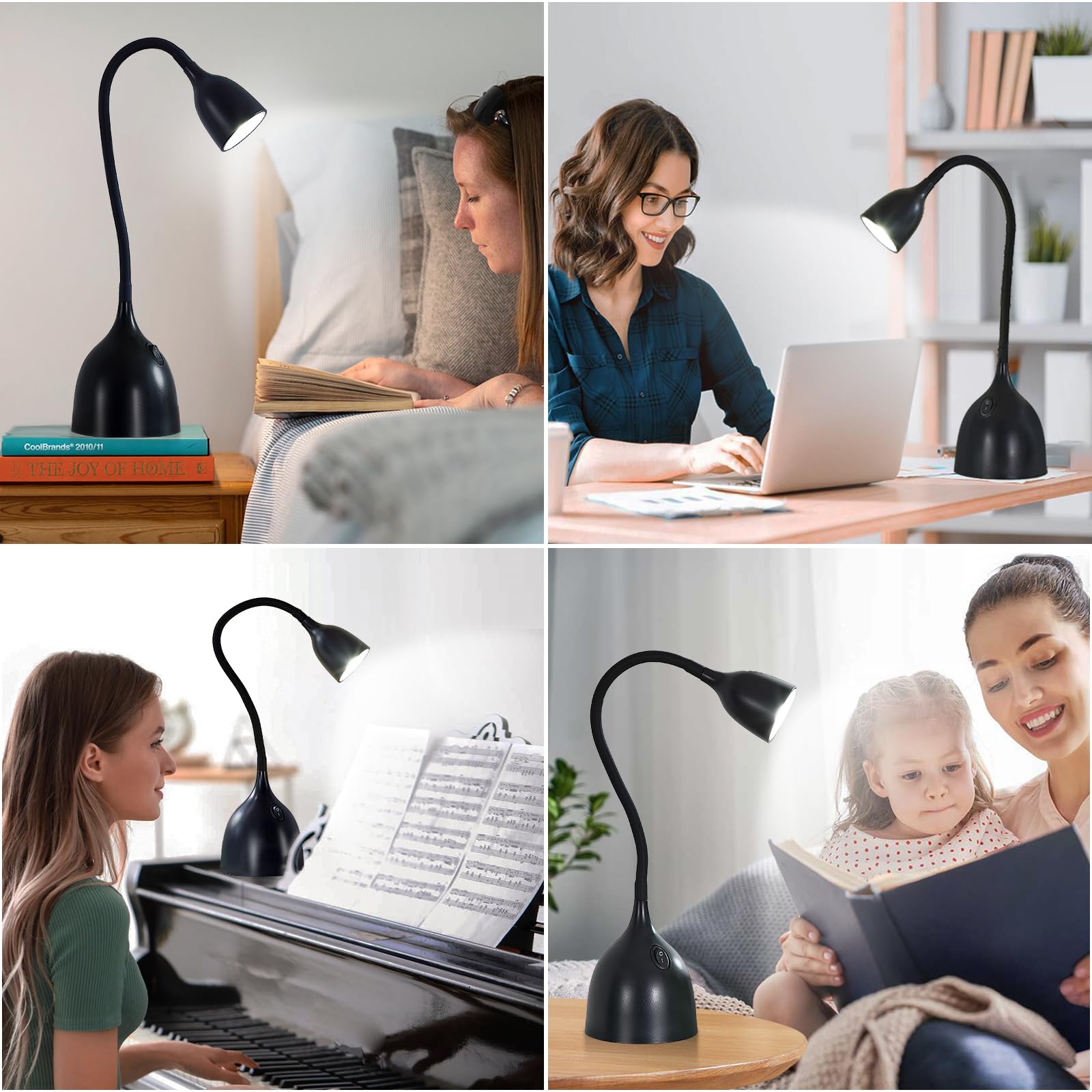 Adjustable LED Desk Lamp for Home Office & Study - Flexible Gooseneck Reading Light with Eye-Caring Technology - Perfect for College Dorm Rooms, Night Reading & Computer Work (Black)