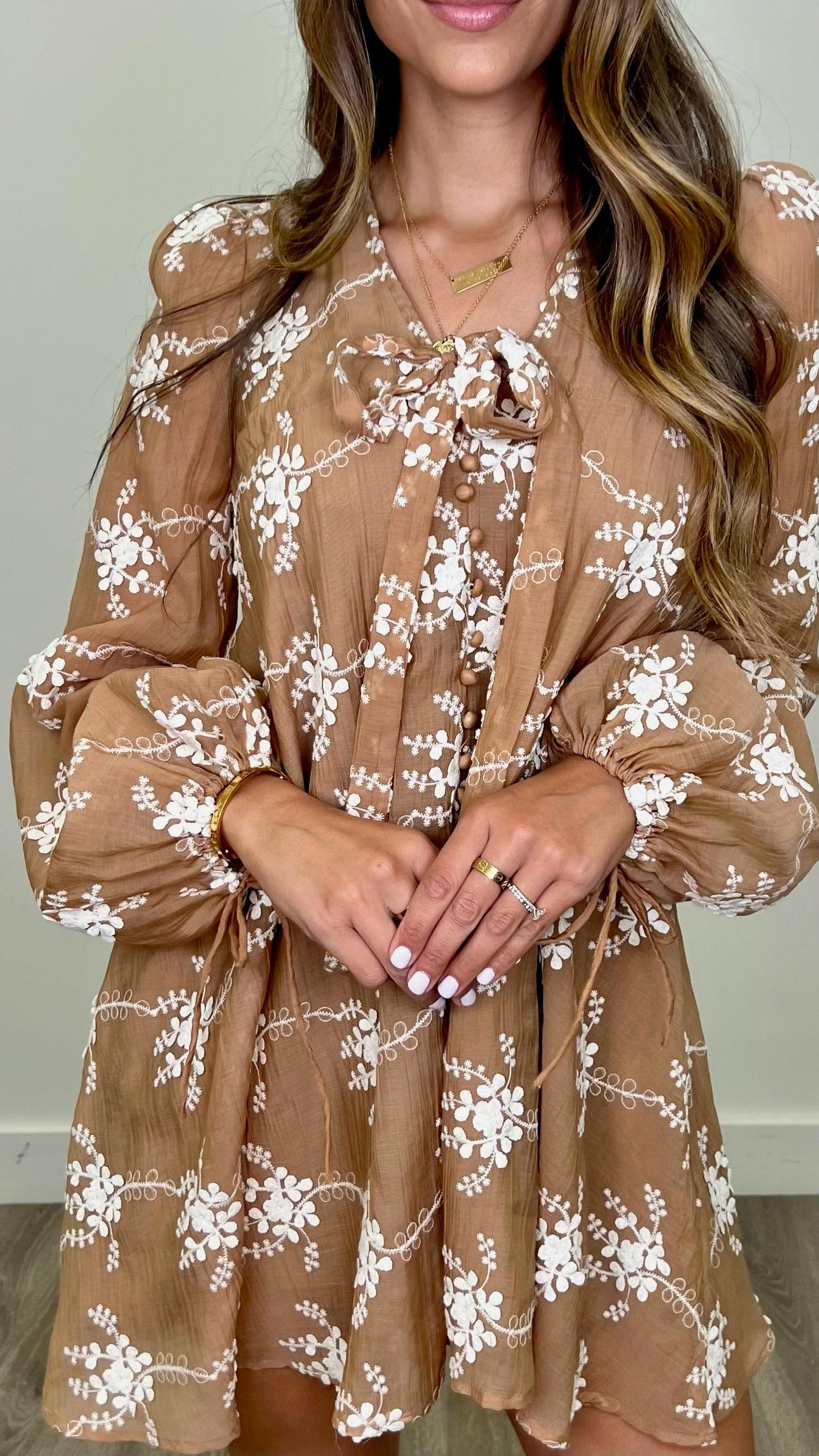 Gigi Embroidered Long Sleeve Mini Dress for Women - Floral Lace Party Cocktail Dress - Perfect for Weddings, Date Nights & Special Occasions