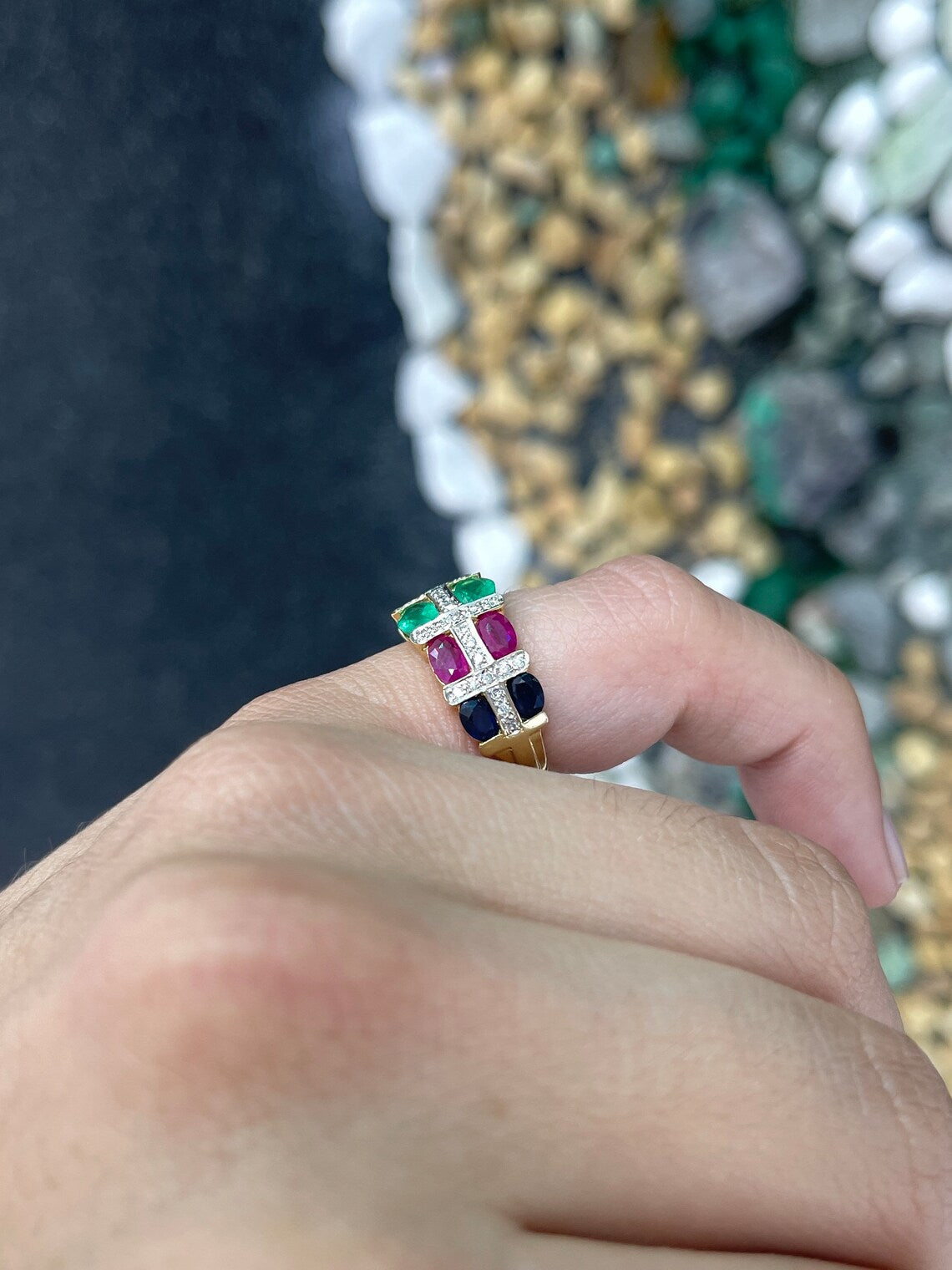 3.15 Carat Oval Multi-Gemstone Ring with Emerald, Ruby, Sapphire & Diamonds | Elegant Jewelry for Weddings, Anniversaries & Special Occasions