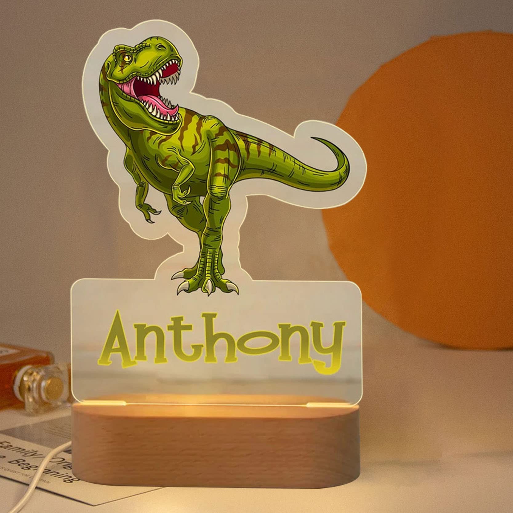 Custom Dinosaur Lamp - LED T-Rex Night Light for Kids Room, Dinosaur Themed Bedroom Decor, Unique Birthday Gift for Boys & Girls | Perfect for Nursery, Playroom, and Kids Bedtime Lighting