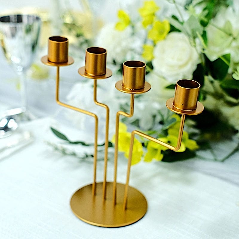 2-Piece Gold Geometric Candelabra Set - 4-Arm Taper Candle Holders for Dining Table, Wedding Centerpiece, and Home Decor