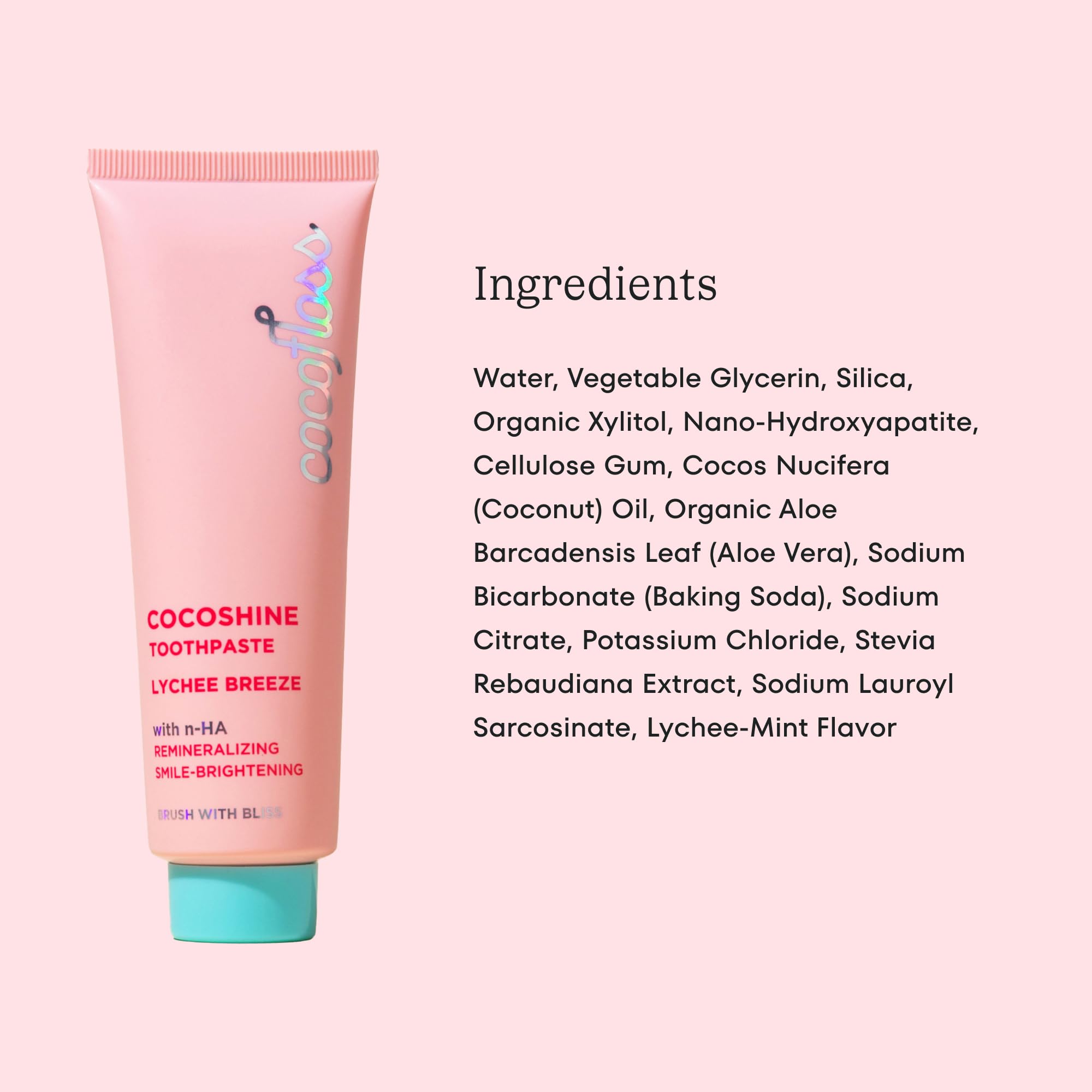 Cocofloss Cocoshine Whitening Toothpaste - Fluoride-Free with n-HA for Sensitive Teeth Repair & Remineralization | Kid-Friendly Lychee Flavor 3.4 oz | Perfect for Daily Teeth Whitening & Gentle Care