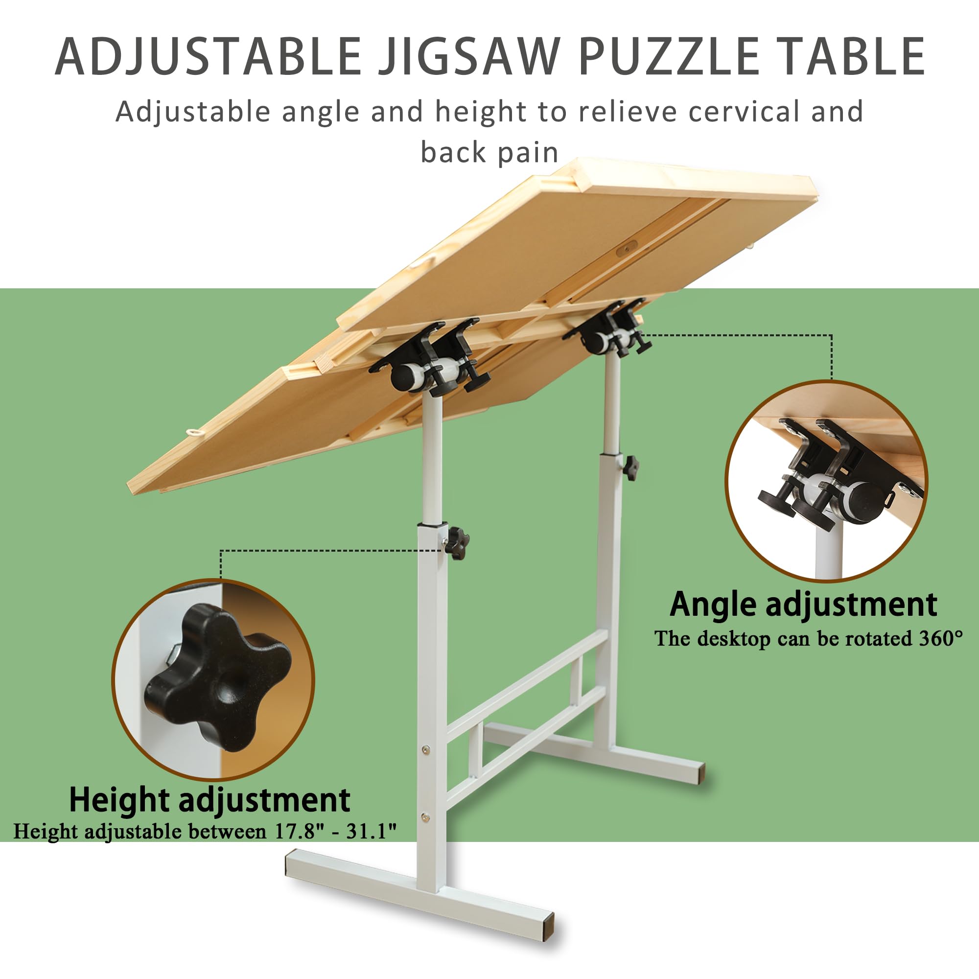 1500 Piece Jigsaw Puzzle Table with Drawers - Adjustable Angle & Height, Tilting Folding Portable Puzzle Board for Adults - Perfect Birthday Gift for Men & Women - Ideal for Home, Office, Travel and Puzzle Enthusiasts