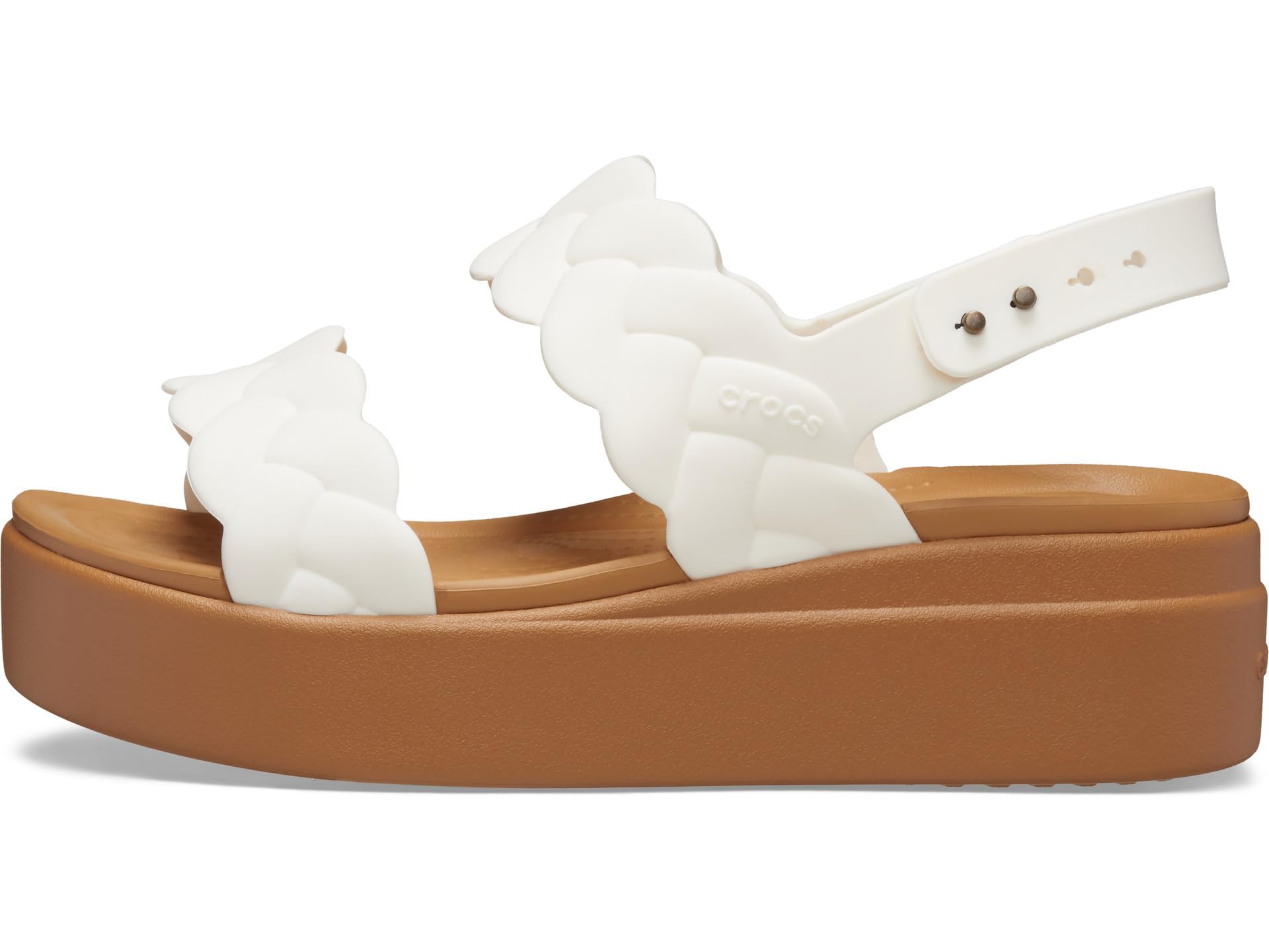 Crocs Women's Brooklyn Low Wedge Sandals - Comfortable Slip-On Casual Shoes for Women | Lightweight & Cushioned Walking Sandals | Perfect for Beach, Pool, and Summer Outfits (Chalk Woven, Size 7)