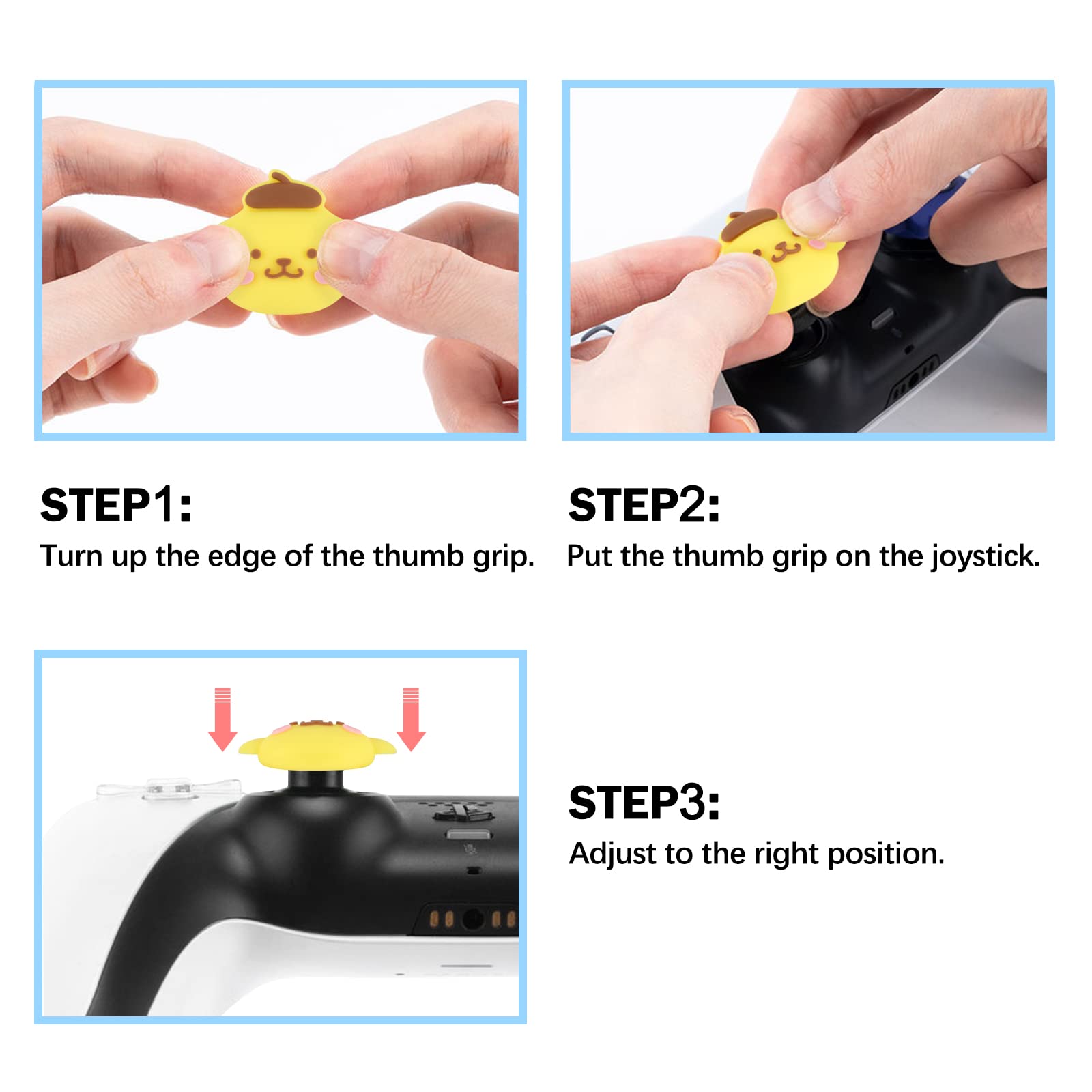 DLseego 4PCS Soft Silicone Thumb Grips for Xbox One, PS5, PS4, Switch Pro & Steam Deck Controllers - Anti-Slip Joystick Caps with Japanese Cartoon Design - Perfect for Gaming, Streaming & Long Play Sessions