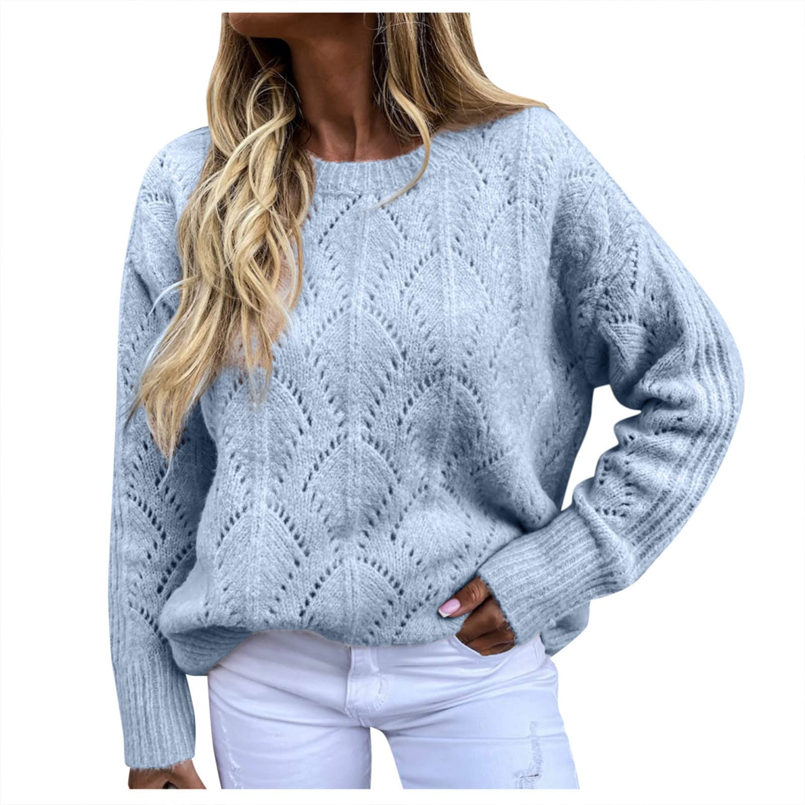 Women's Warm Black Cardigan - Crewneck Long Sleeve Hollow Knit Pullover Sweater | Cozy Casual Wear for Fall & Winter, Office, Date Night