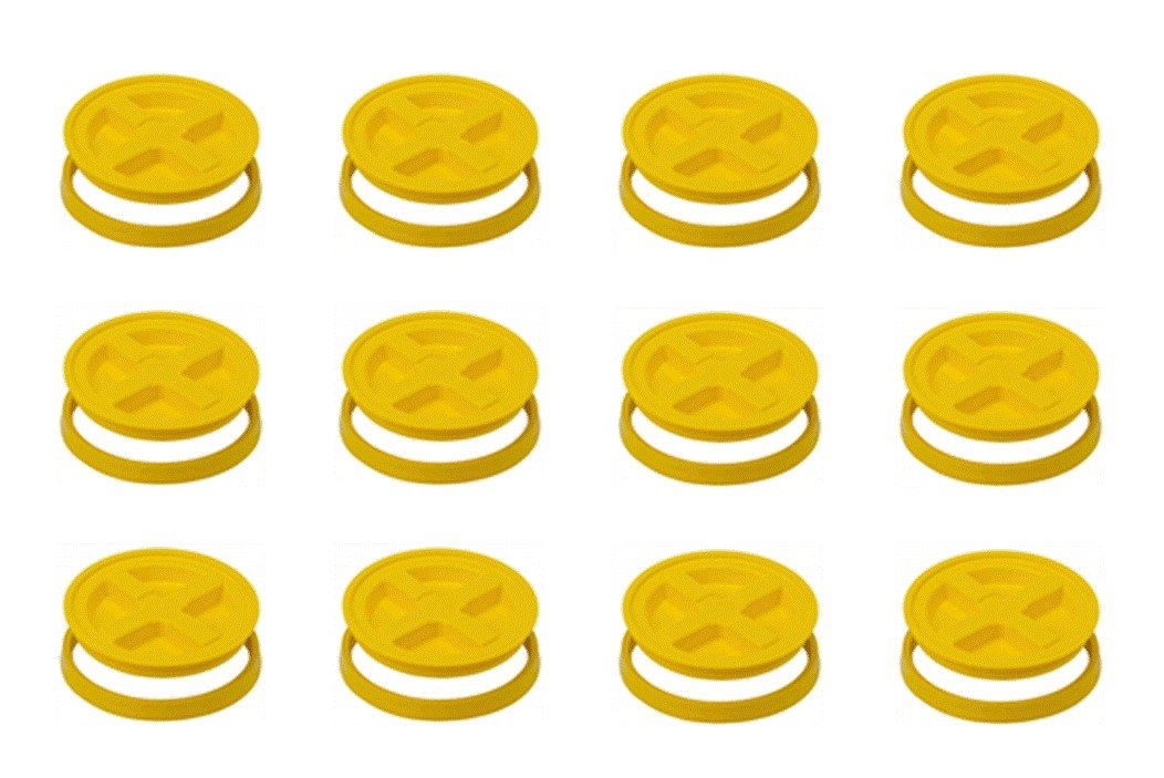 12 Pack 5 Gallon Yellow Gamma Seal Lids - Airtight Food Storage Container Lids for Buckets, Perfect for Dry Food, Pet Food & Emergency Supplies Storage