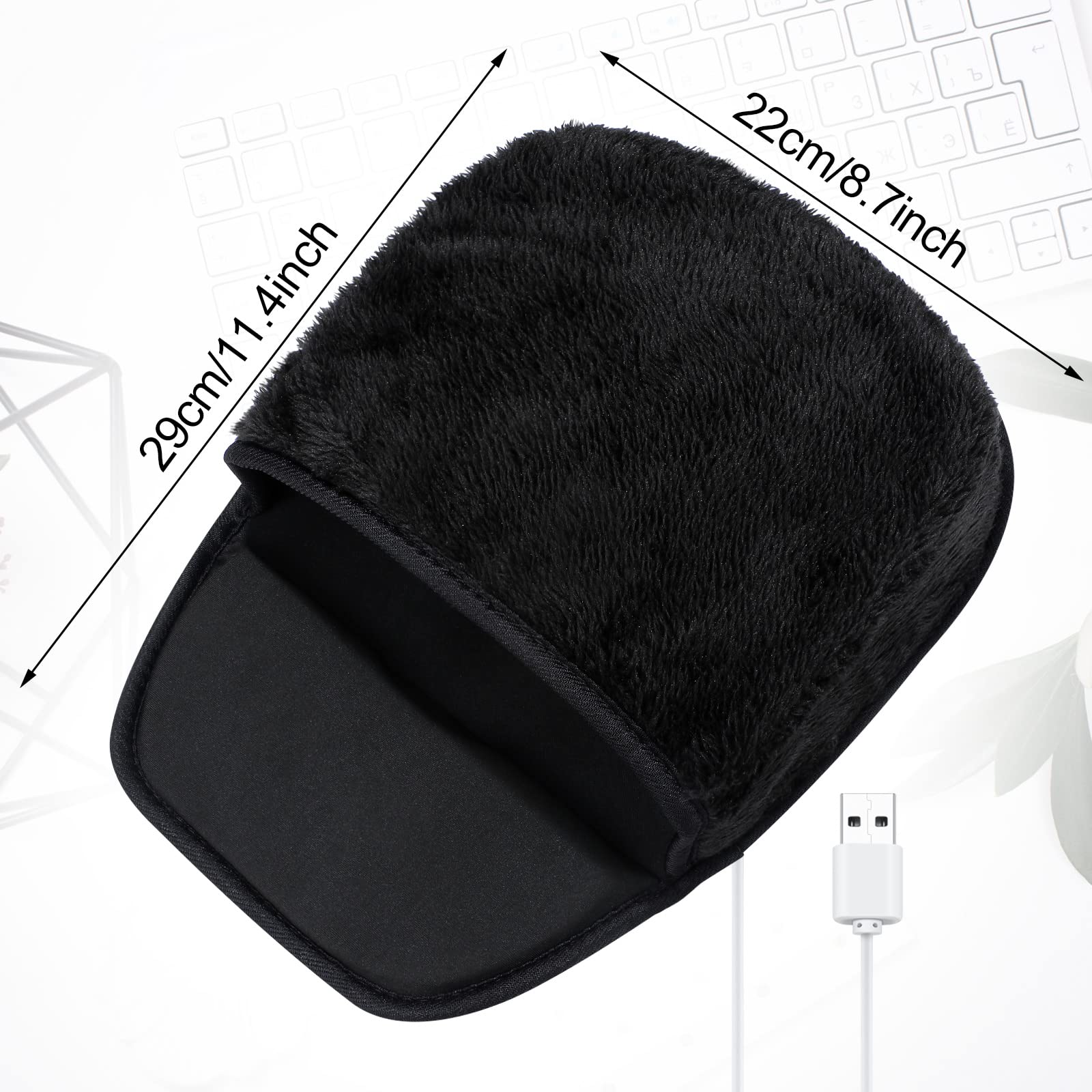 2 Pack USB Heated Mouse Pad with Hand Warmer - Plush Electric Warming Pad for Office & Home Computer Use - Removable Cozy Mousepad for Men & Women (Black) - Perfect for Cold Weather & Winter Workspaces