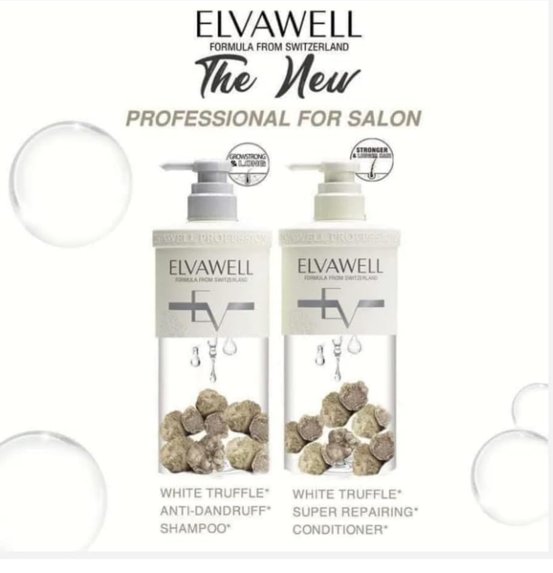 Elvawell White Truffle Anti-Dandruff Shampoo & Repairing Conditioner Set - 1000ml (33.8 fl oz) - Scalp Care for Dry, Itchy Scalp - Sulfate-Free & Hydrating for Daily Hair Care Routine
