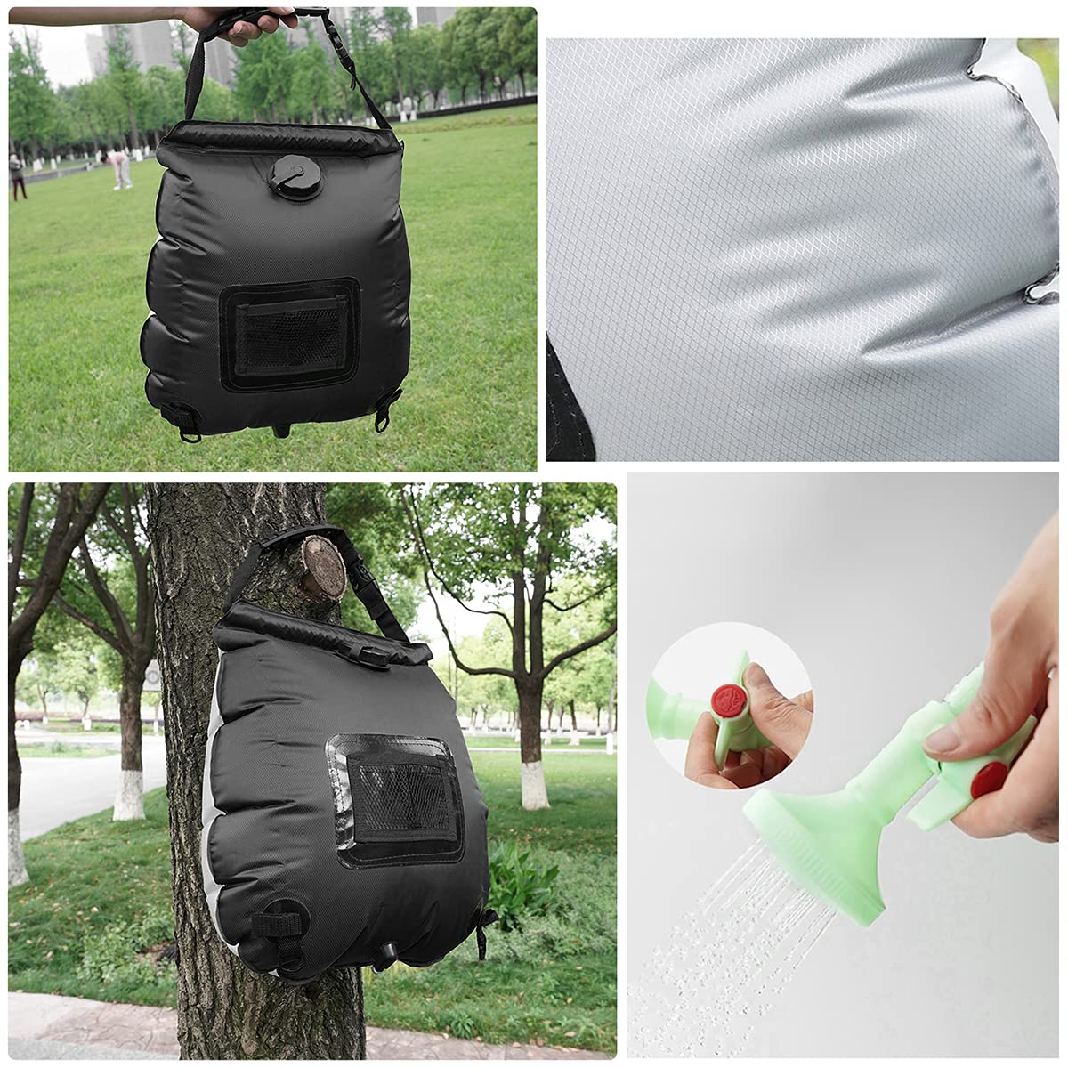 5 Gallon Solar Shower Bag - Portable 20L Camping Shower with Temperature Gauge | Outdoor Shower for Camping, Hiking, Beach & Emergency Use | Black Water Heater Bag for RV, Car Camping & Survival Gear