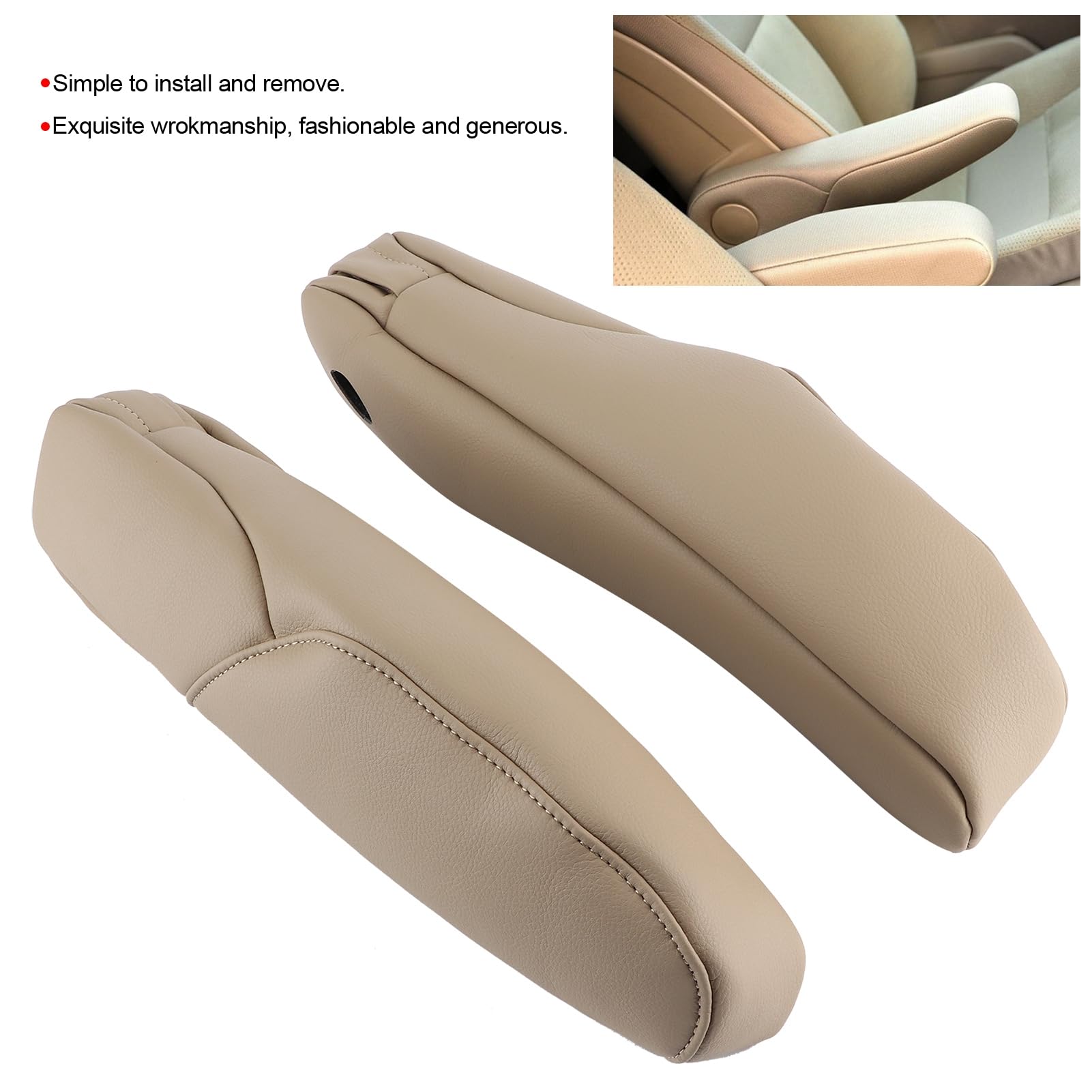 Premium 2PCS Car Armrest Cover - Microfiber Leather Seat Handle Protector for Honda CRV 2010-2017 | Beige Interior Accessories | Comfort & Style Upgrade for Long Drives