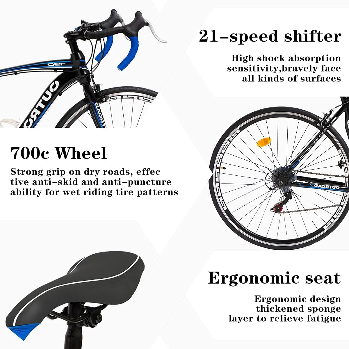 700C 14/21-Speed Road Bike with Dual Disc Brakes & Alloy Fork - Lightweight Aluminum Frame, Shock Absorption - Commuter & Racing Bicycle for Men & Women - Perfect for City Commuting, Fitness Training & Weekend Road Cycling