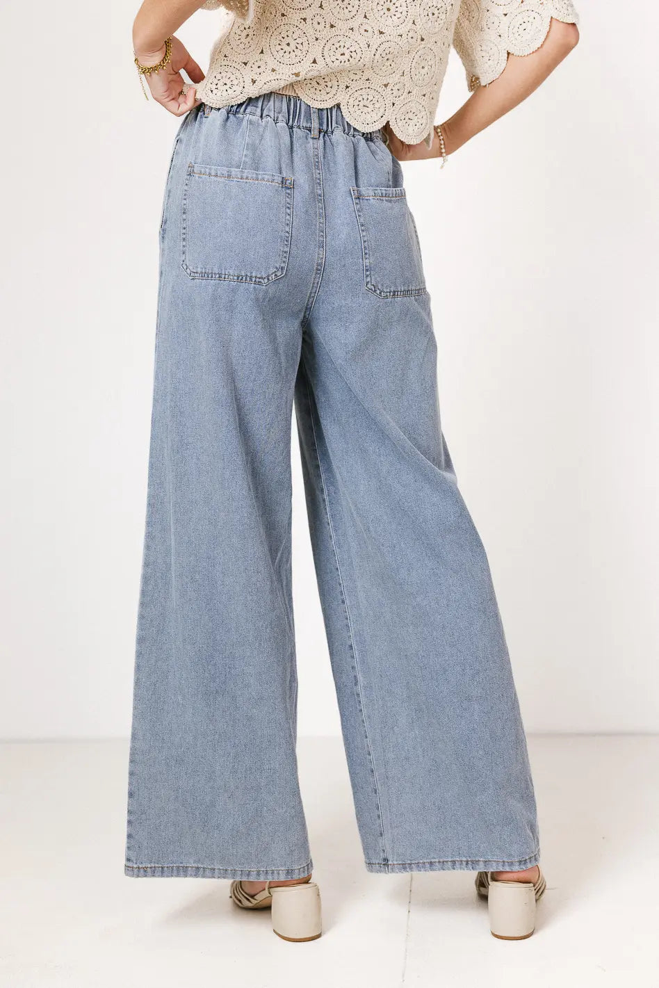 Mickey Mouse Wide Leg Denim Jeans for Women - High Waisted Comfortable Stretch Pants (Final Sale) - Perfect for Casual Wear, Disney Theme Parties & Retro Fashion Outfits