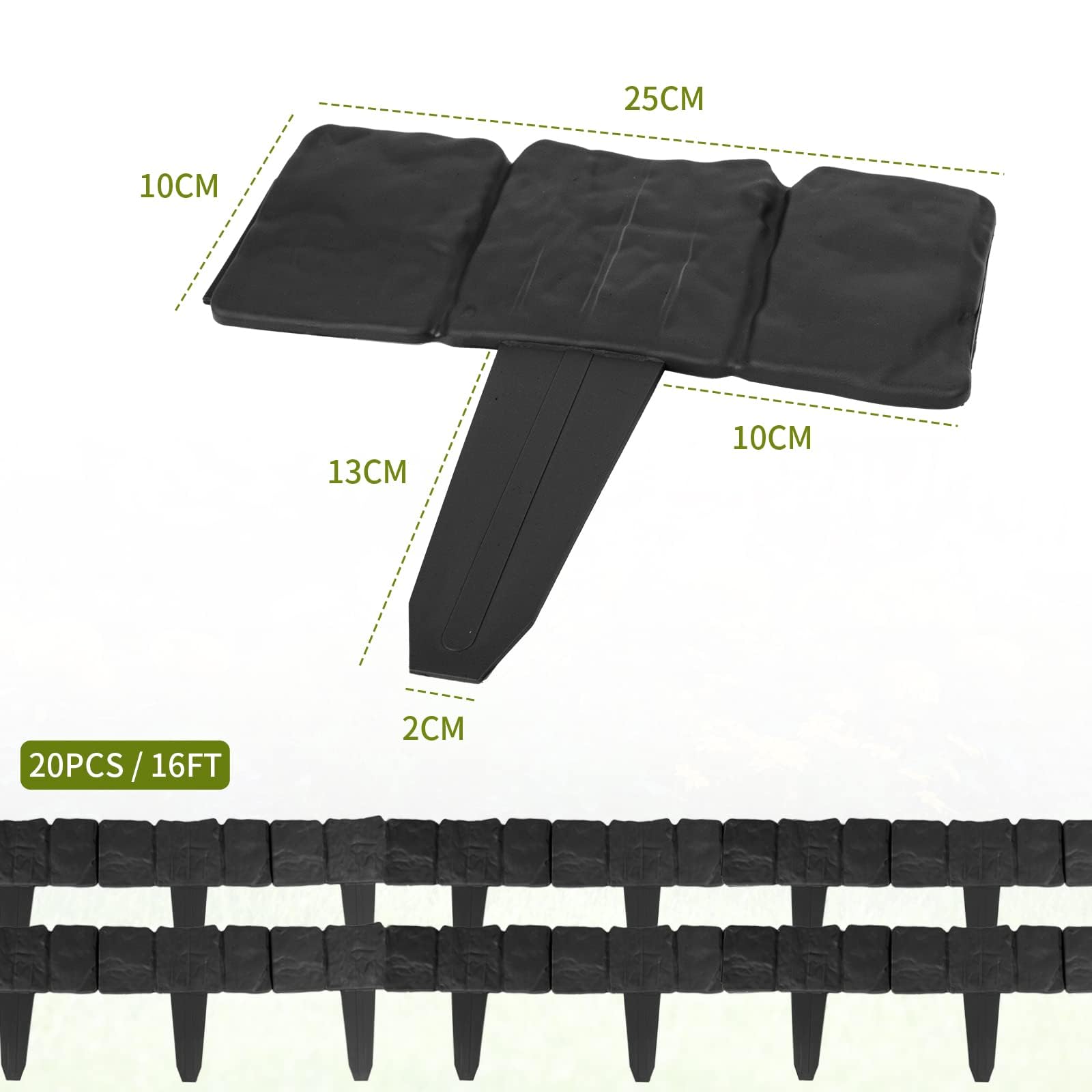 16 FT No Dig Landscape Edging - Imitation Stone Effect Garden Border for Flower Beds & Lawn (Black-20) | Durable Outdoor Yard Decor for Landscaping & Garden Design