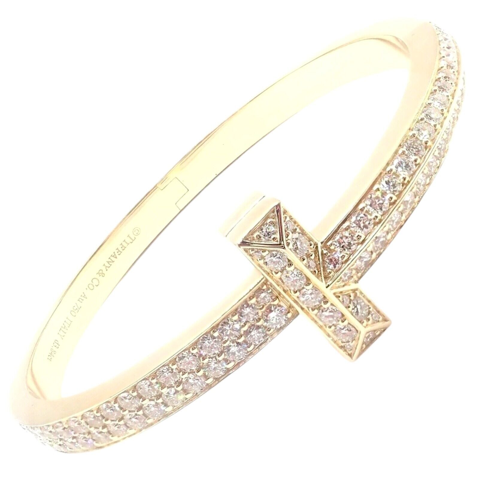 Authentic Tiffany & Co 18k Yellow Gold Diamond T1 Wide Hinged Bangle Bracelet - Luxury Jewelry for Women, Perfect for Weddings, Anniversaries & Special Occasions