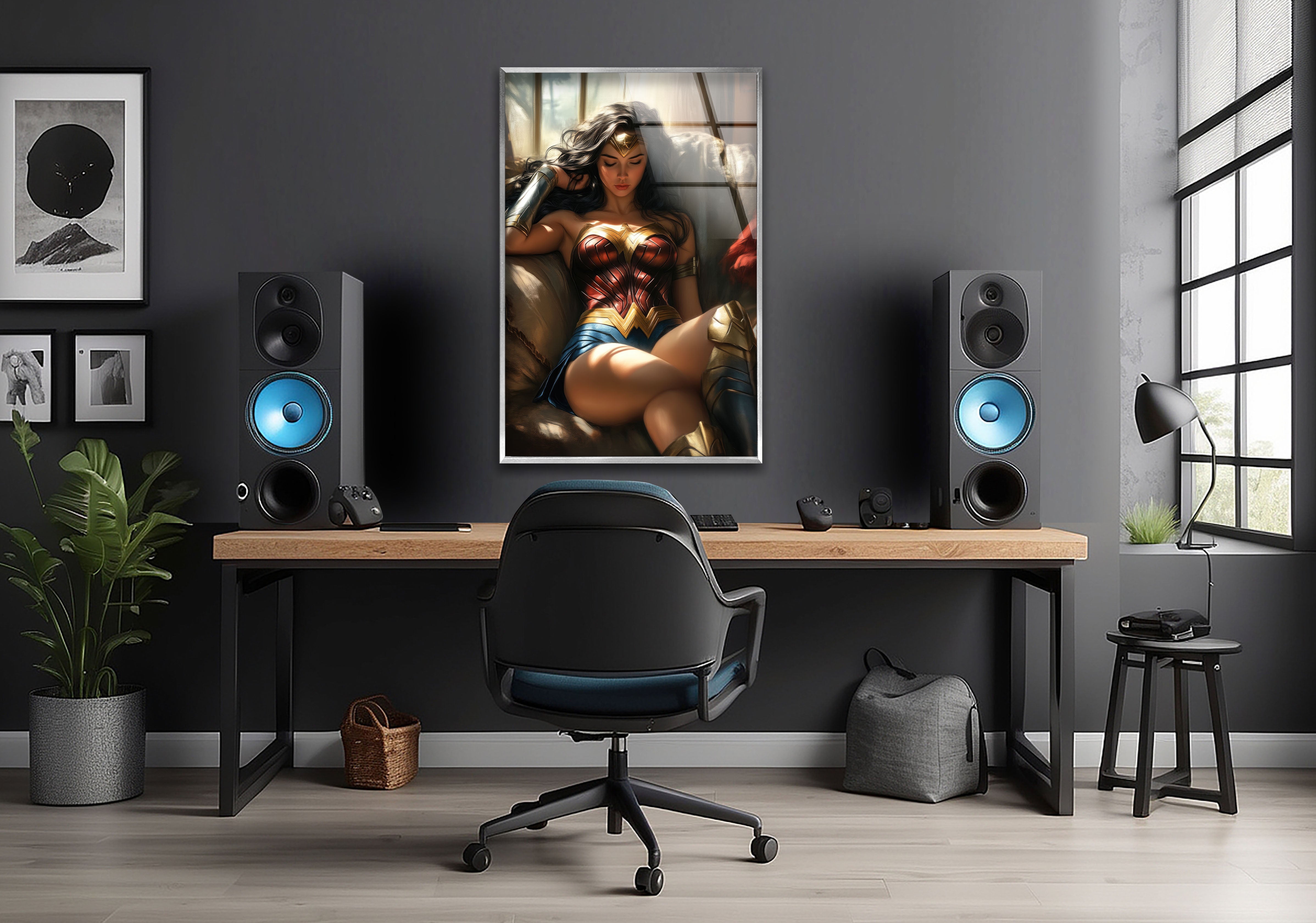 Wonder Woman Glass Wall Art - Superhero Home Decor for Living Room, Bedroom & Office - Unique DC Comics Gifts for Fans