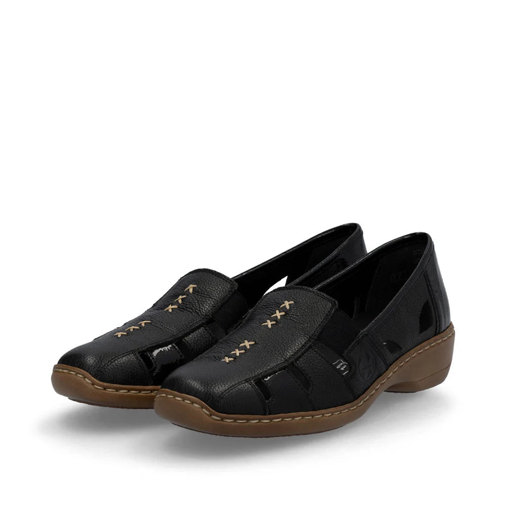 Rieker Women's Comfortable Slip-On Shoes 41385 - Black Casual Loafers for Work, Travel & Everyday Wear