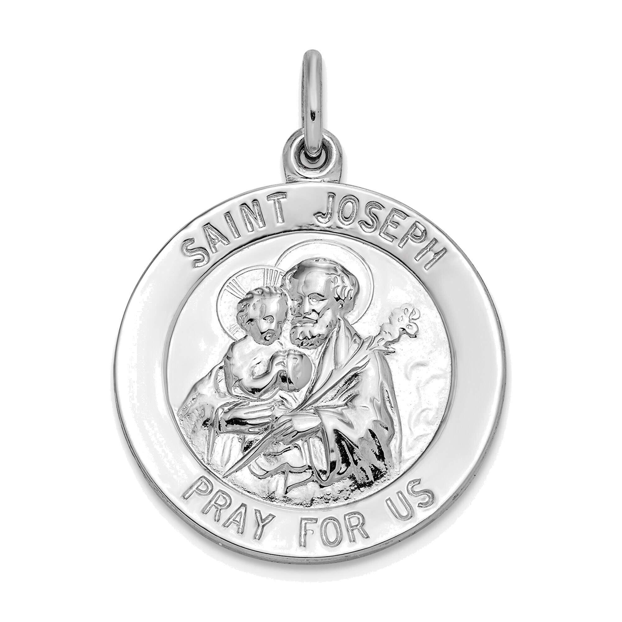 Bonyak Sterling Silver Rhodium-Plated Saint Joseph Medal Necklace - Religious Jewelry for Women & Men - Perfect for Baptism, First Communion, Confirmation & Daily Wear