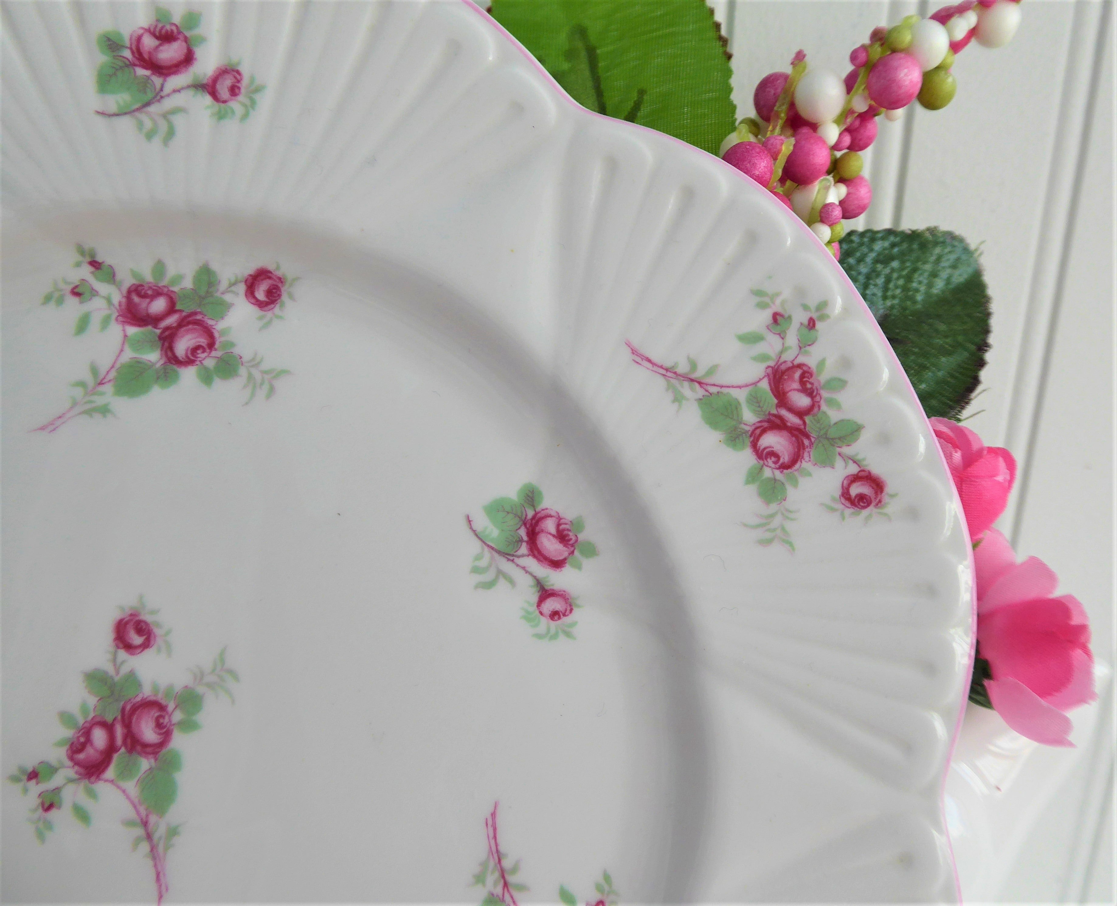 Vintage Shelley Dainty Bridal Rose Teacup Trio Set with Saucer and Matching Plate - 1950s English Bone China for Afternoon Tea, Bridal Shower, and Wedding Gift