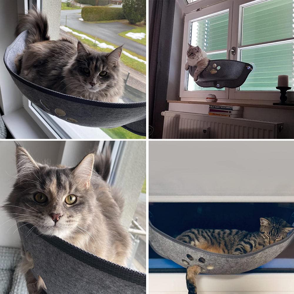 Large Gray Cat Window Perch Hammock Seat - Heavy Duty Suction Cups, Breathable & Washable Cat Bed for Indoor Cats | Perfect for Sunny Windows, Apartment Living & Feline Relaxation (3 Suction Cups Included)