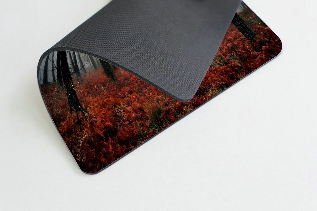 Custom Gaming Mouse Pad with Mystic Trees & Leaves Design - 9.5x7.9 Inch Non-Slip Surface for PC, Laptop, Office & Home Use - Modern Art Flower Rainy Foggy Gray Scene Print in Black & Gray
