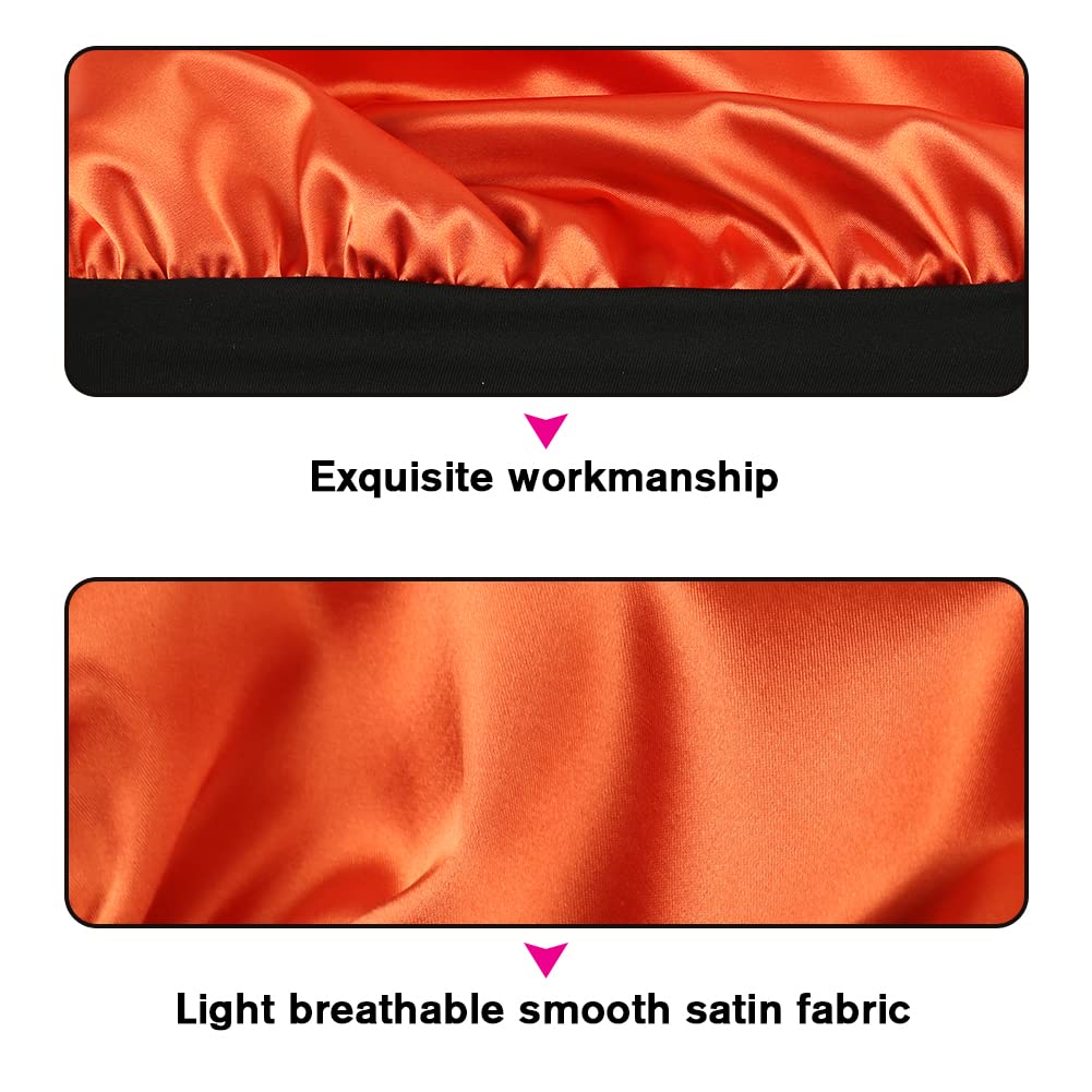 Long Satin Sleep Bonnet for Curly Hair - Double Layer Hair Protection with Wide Band (Orange, One Size) - Perfect for Kids' Nighttime Hair Care & Natural Hair Maintenance