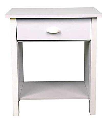 Modern White Nightstand with Drawer - Bedside Table for Bedroom, Living Room & Office - Compact Night Stand with Storage Shelf