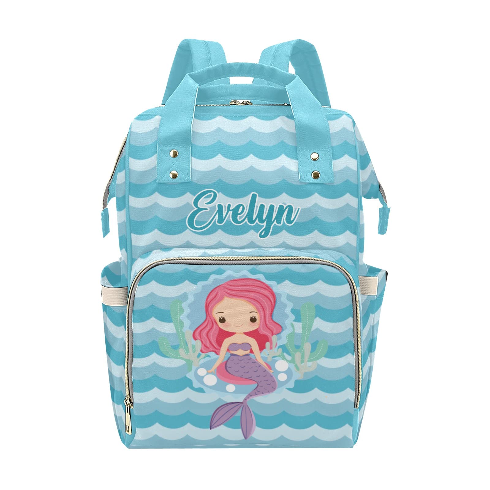 Custom Mermaid Blue Diaper Bag Backpack & Tote - Personalized Baby Shower Gift for Moms - Perfect for Travel, Daycare & On-the-Go Parenting