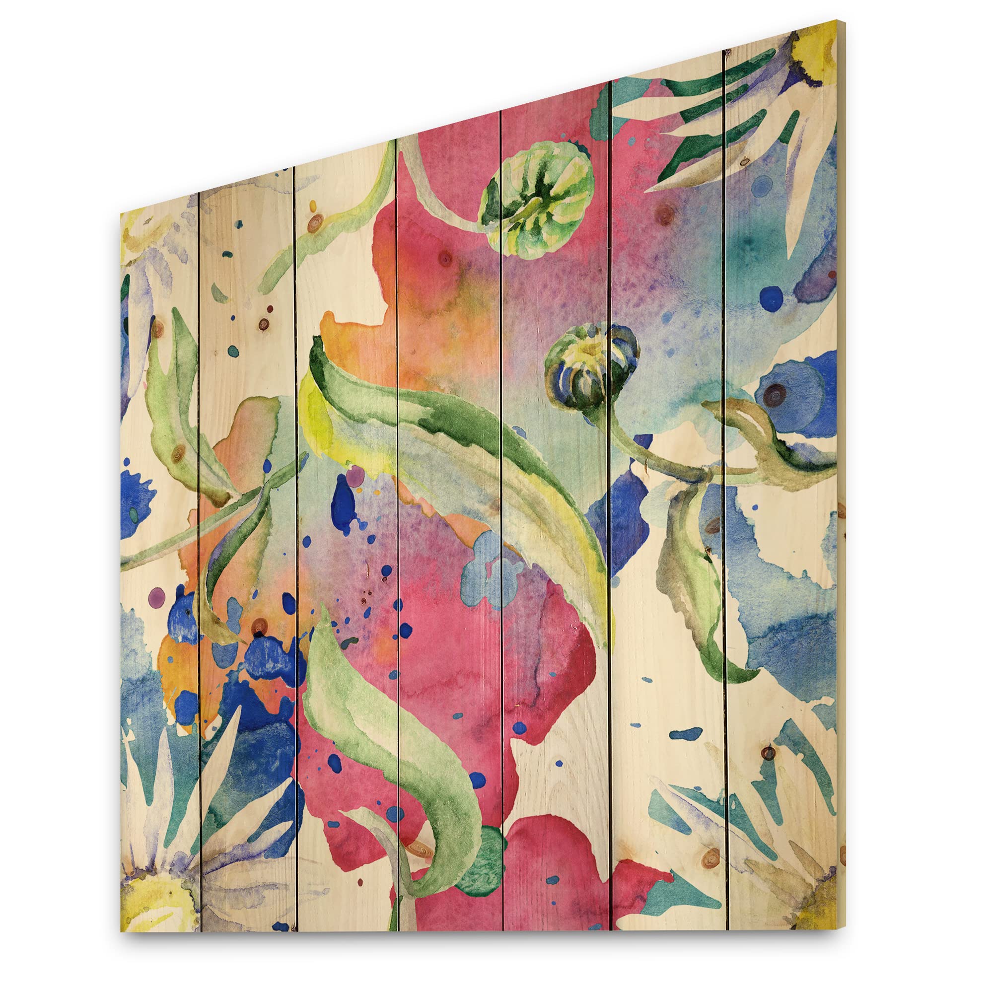Iridescent Daisy Flowers Wood Wall Decor - Pink Floral Wall Art on Natural Pine Wood - Large Transitional Wood Panels for Living Room, Bedroom & Office Decor