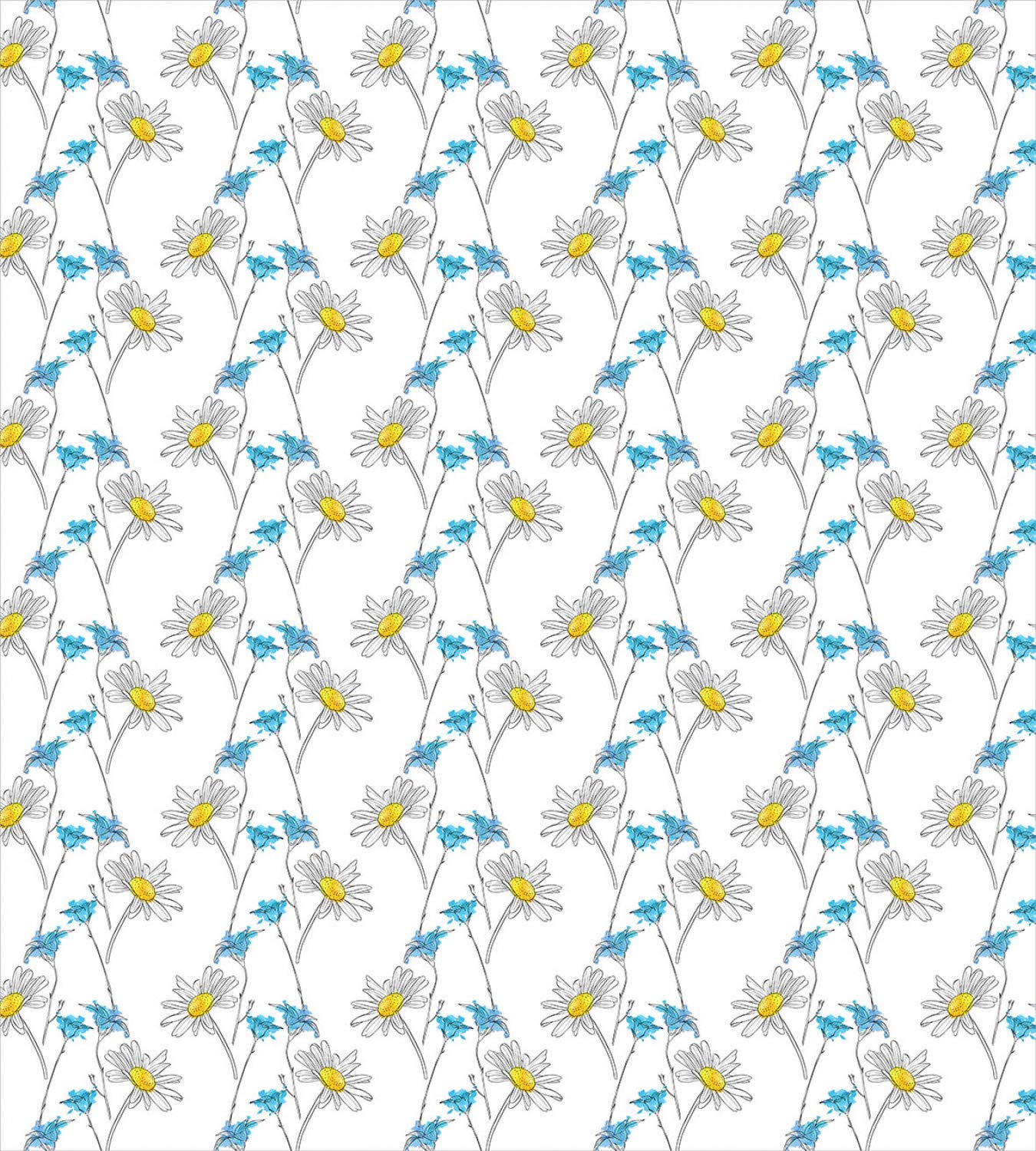 Ambesonne Floral Duvet Cover Set Queen Size - Daisy Blooms Botanical Print with Paintbrush Effects, 3 Piece Bedding Set with 2 Pillow Shams in Azure Blue, Yellow & White | Perfect for Spring Decor, Gardening Enthusiasts & Boho Chic Bedroom Makeovers