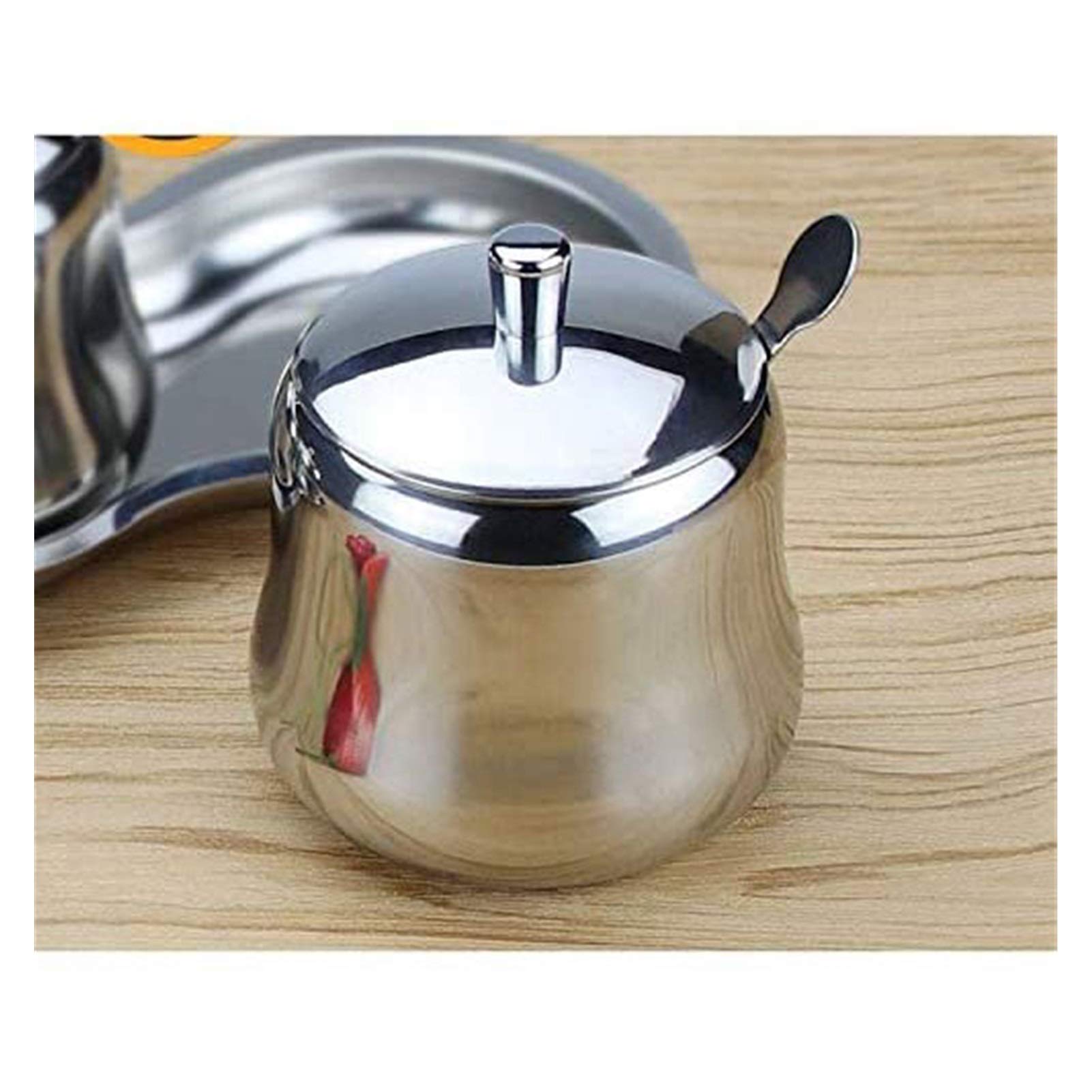 Premium Set of 3 Airtight Stainless Steel Spice Jars with Bamboo Lids & Serving Spoons - Kitchen Organizer for Spices, Herbs, Salt, Pepper - Perfect for Cooking, Baking & Countertop Storage