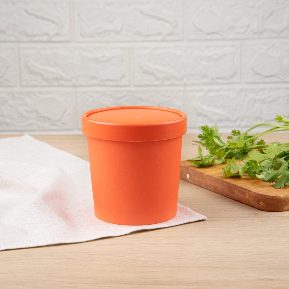 Restaurantware Bio Tek Vented Lids - 25 Pack for 8/12 oz Soup Containers | Microwave Safe Orange Paper Lids for Hot & Cold Foods | Perfect for Takeout, Catering, and Food Delivery Services