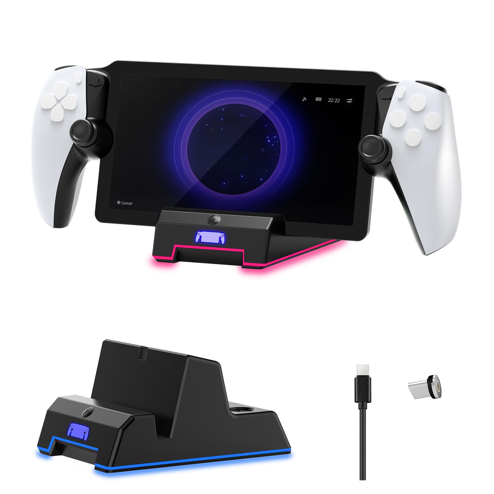 Magnetic Charging Dock for PS5 Portal Handheld with Ambient Light - Playstation 5 Accessories | Portable Charging Station for Gaming at Home or Travel