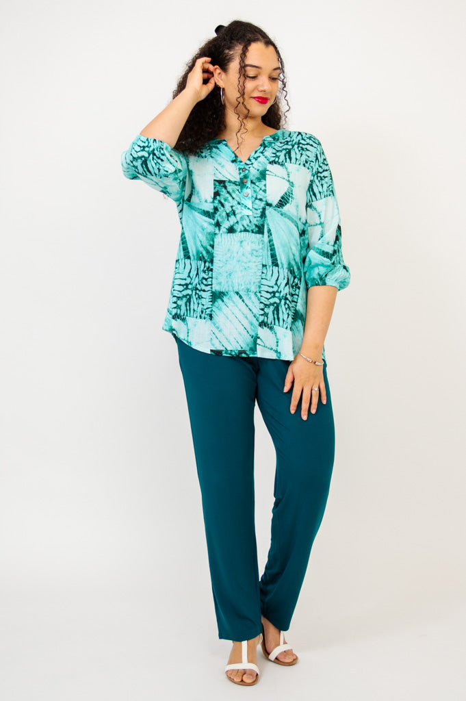Carly Top - Shibori Print Linen Bamboo Blend Women's Tunic - Perfect for Summer Outfits & Boho Fashion