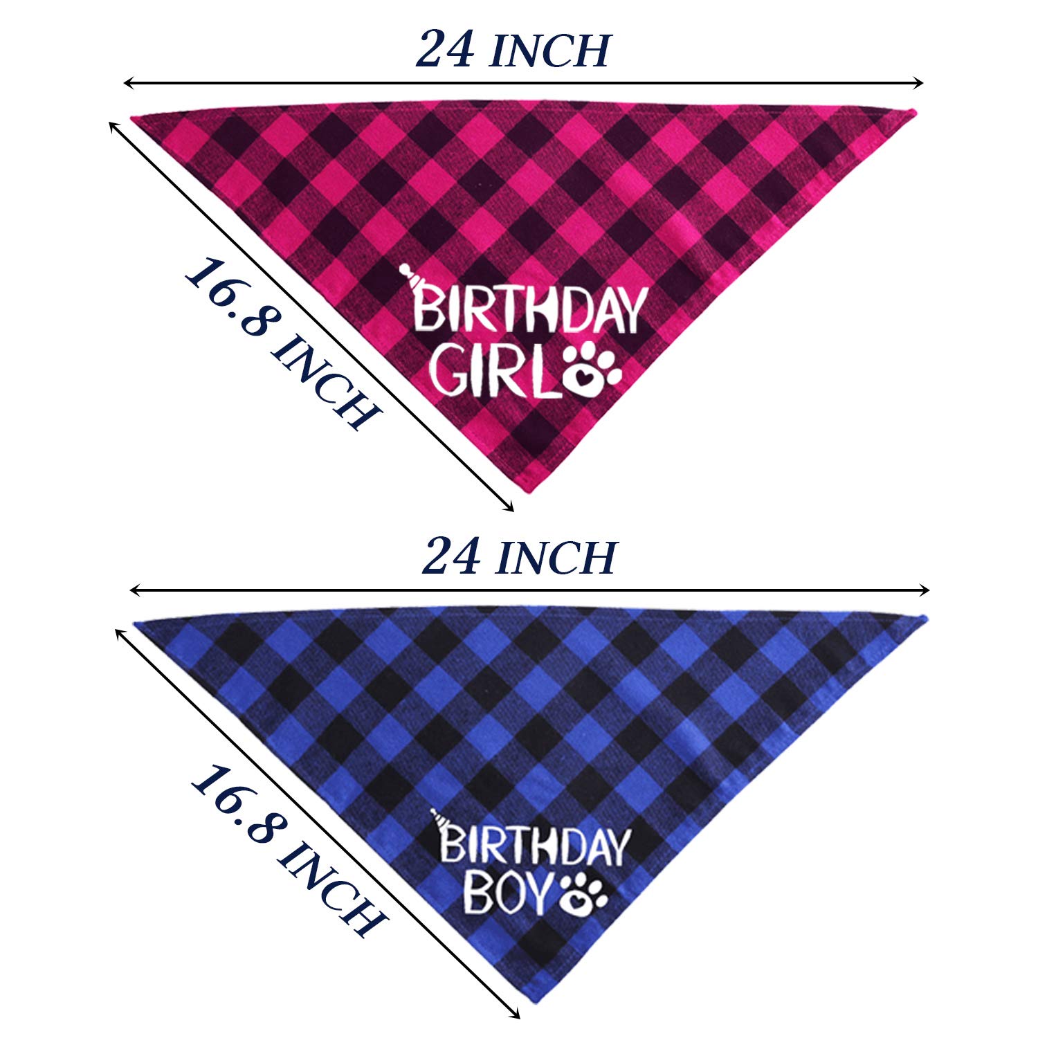 STMK 2 Pack Dog Birthday Bandanas - Cute Plaid Triangle Scarves for Birthday Boy & Girl Puppies | Perfect for Dog Birthday Parties, Photo Shoots & Special Occasions