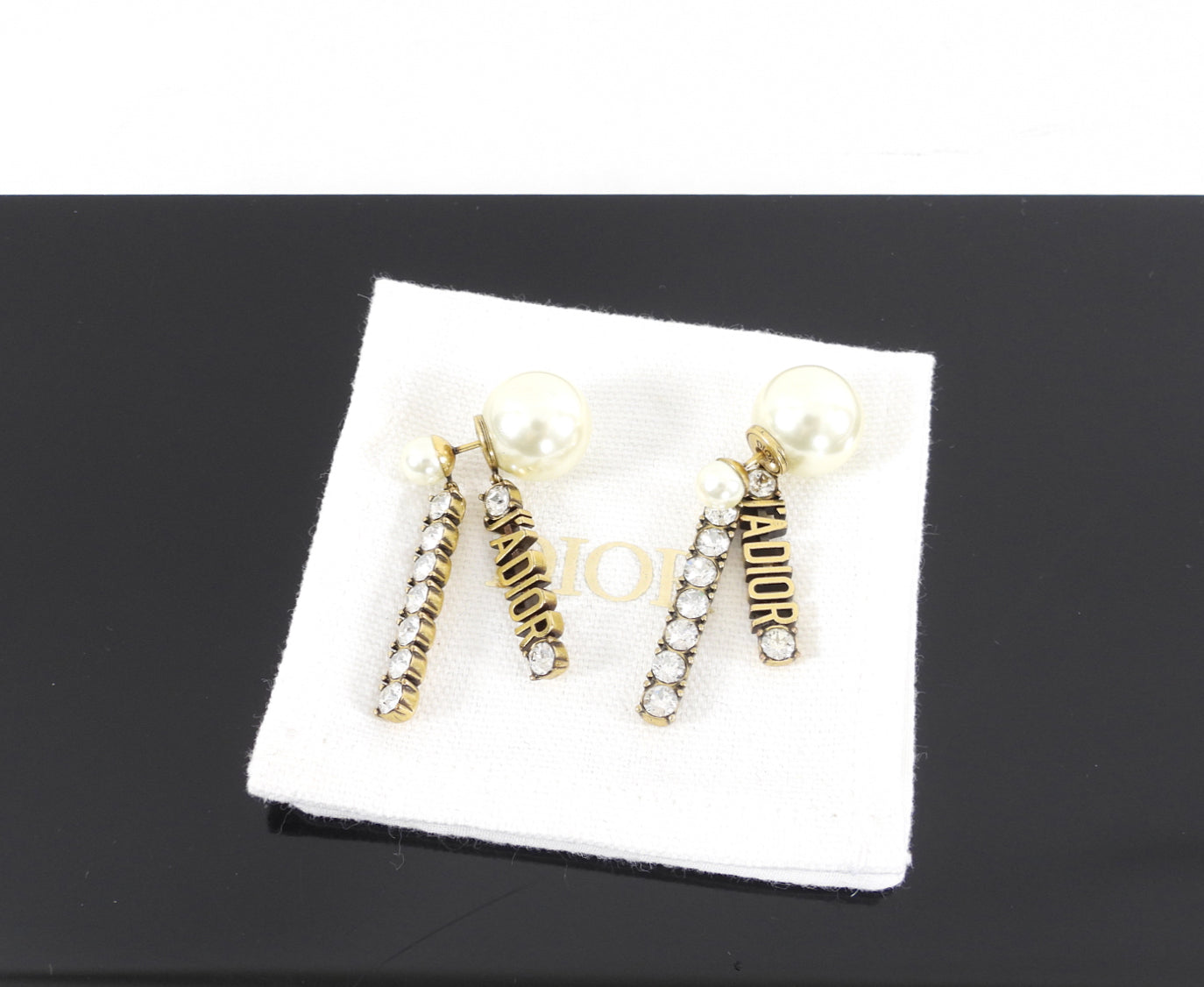 Dior J'Adior Crystal Logo Faux Pearl Tribales Earrings - Elegant Fashion Jewelry for Women, Perfect for Parties, Weddings & Special Occasions